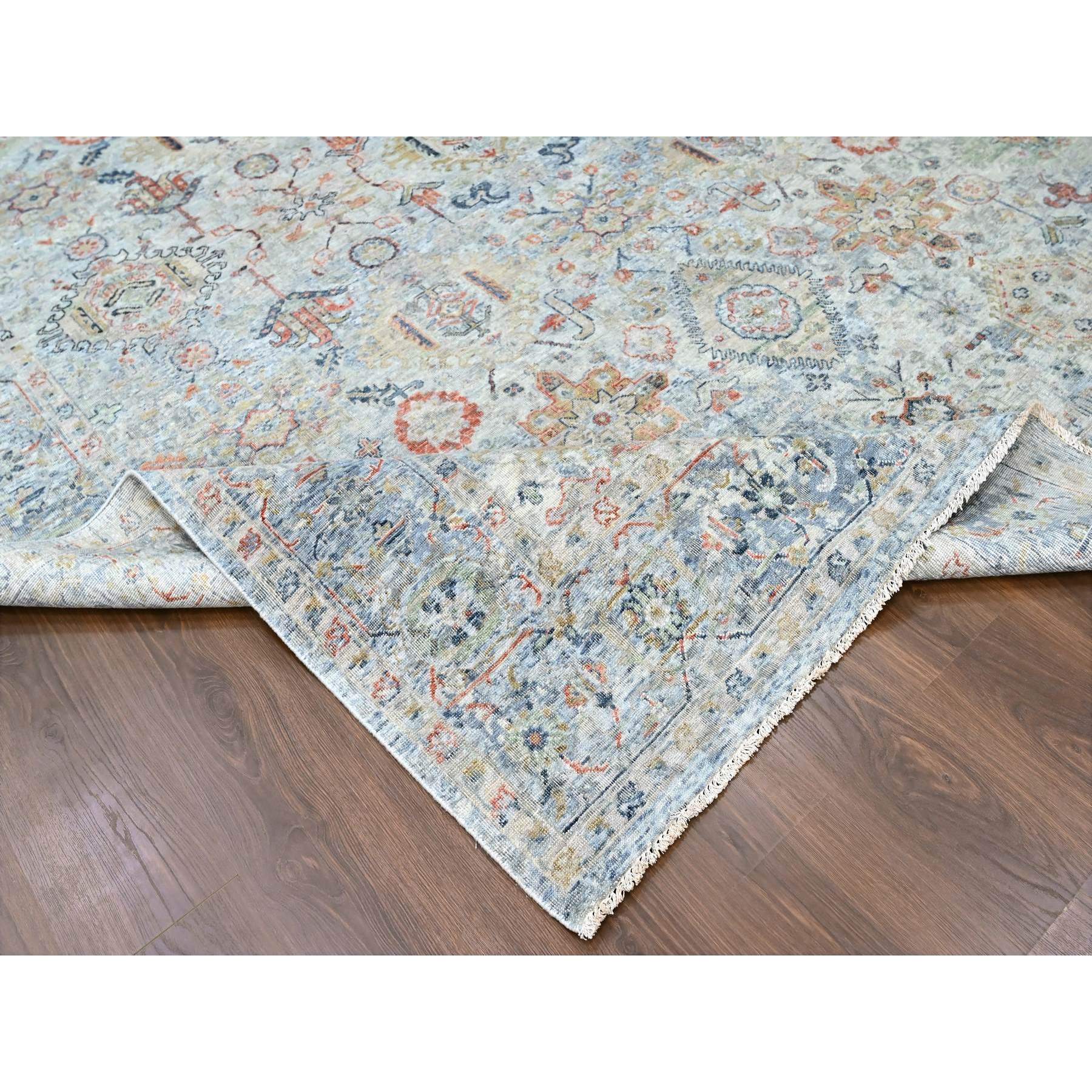 8'10"x11'9" Medium Gray, Antiqued Persian Ziegler Mahal Design, Distressed, Zero Pile, Shaved Low, 100% Wool, Hand Knotted, Oriental Rug Sh10165