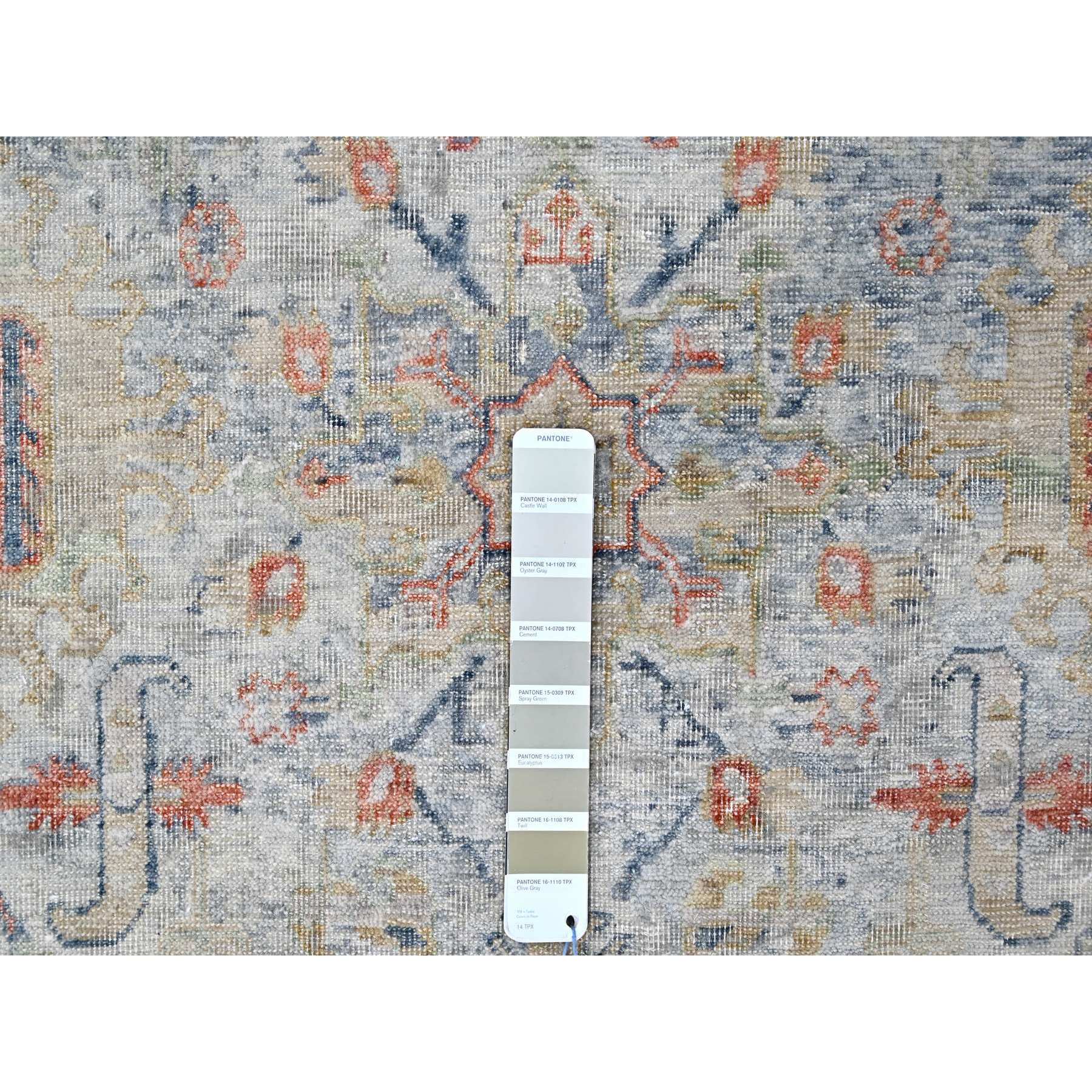 8'10"x11'9" Medium Gray, Antiqued Persian Ziegler Mahal Design, Distressed, Zero Pile, Shaved Low, 100% Wool, Hand Knotted, Oriental Rug Sh10165