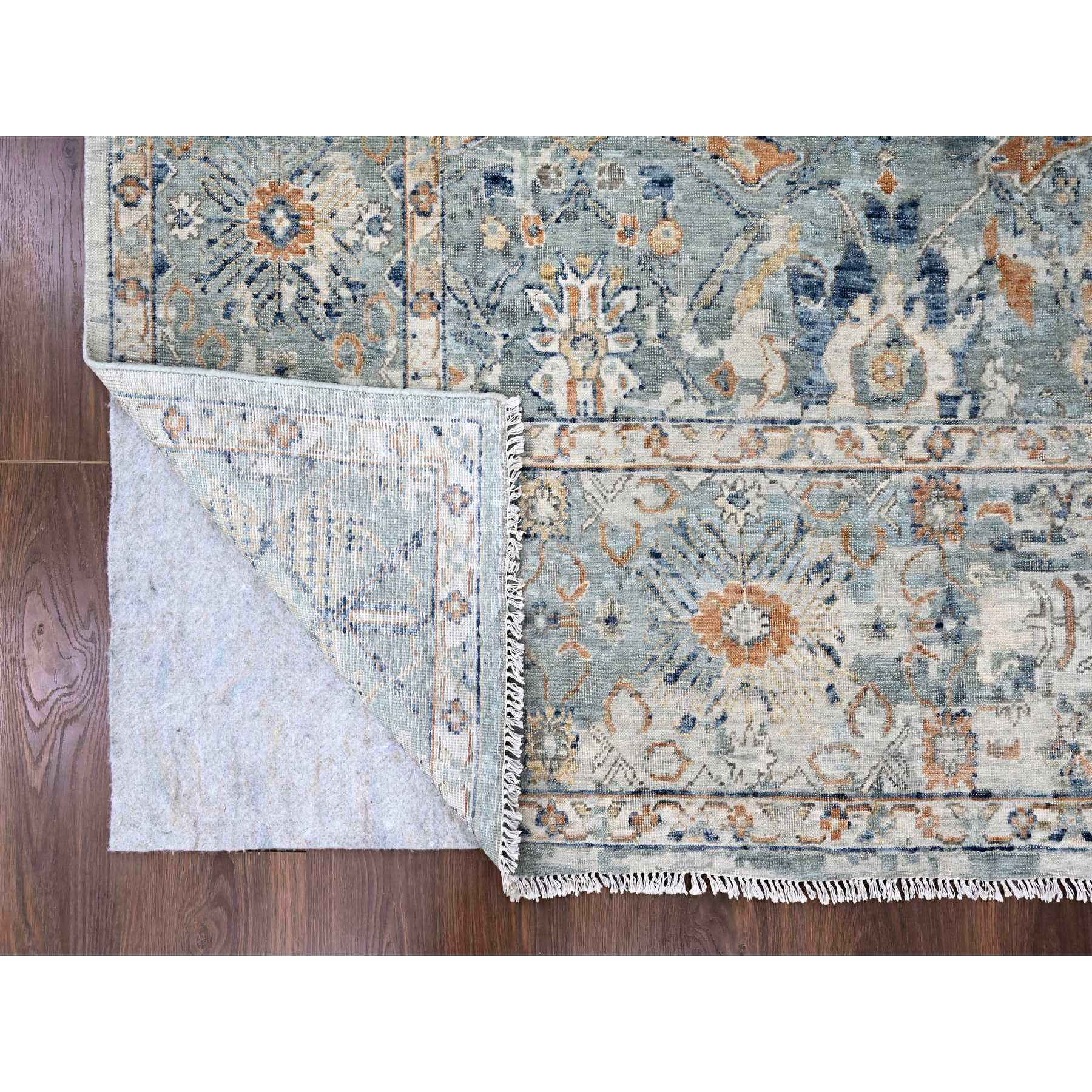 8'10"x11'10" Silver Blue, Abrash Persian with All Over Leaf Design, 100% Pure Wool, Zero Pile, Shaved Low, Hand Knotted, Oriental Rug Sh10166
