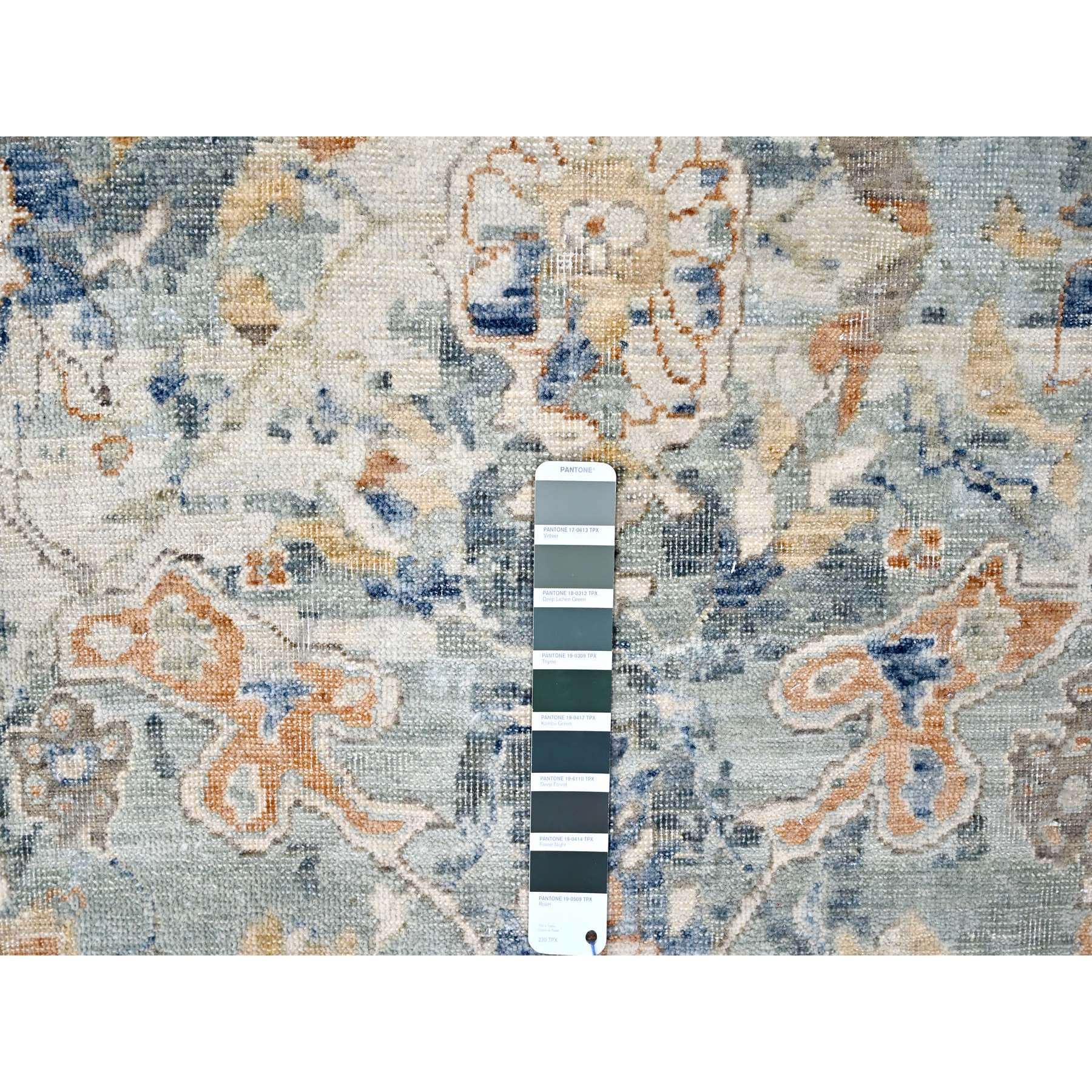 8'10"x11'10" Silver Blue, Abrash Persian with All Over Leaf Design, 100% Pure Wool, Zero Pile, Shaved Low, Hand Knotted, Oriental Rug Sh10166