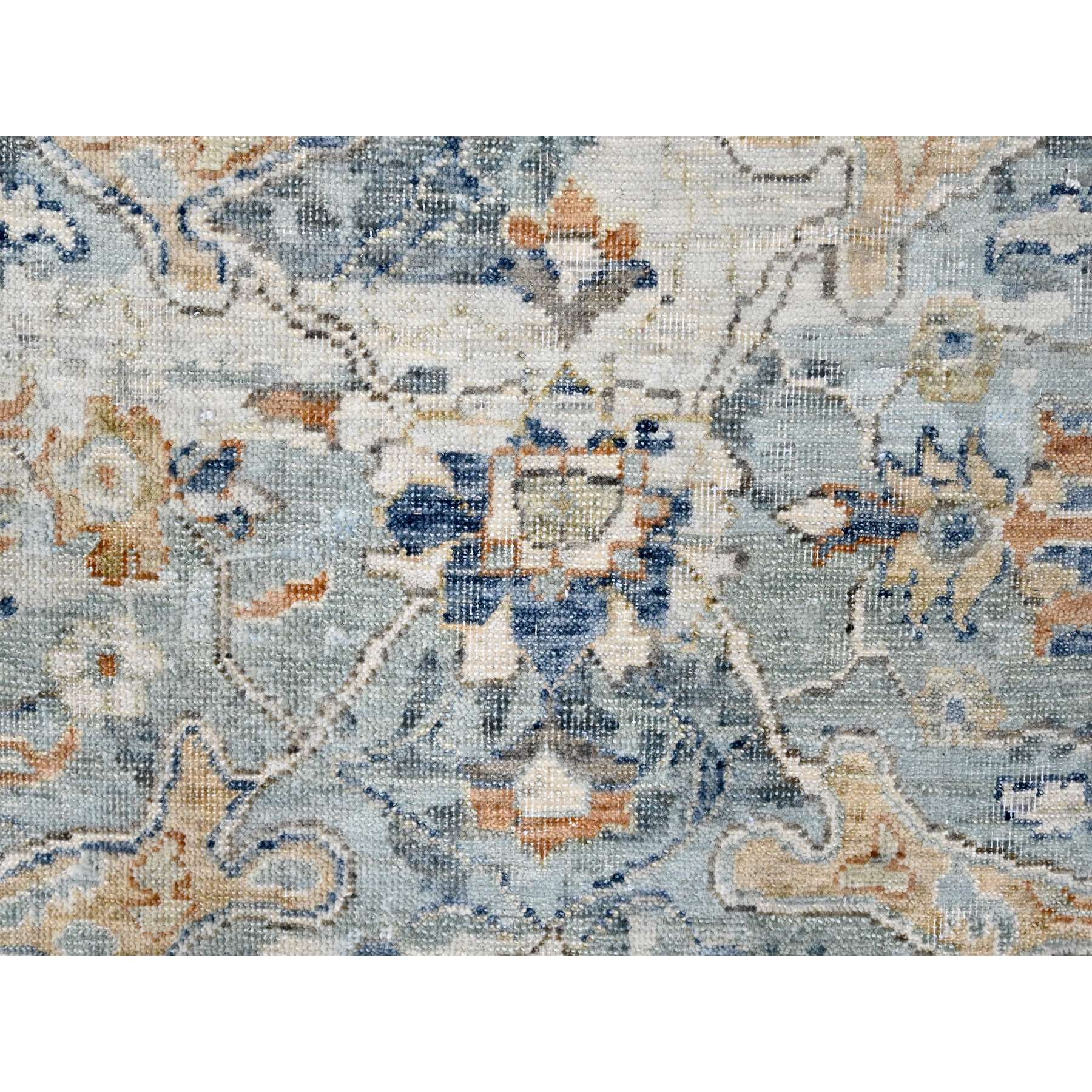 8'10"x11'10" Silver Blue, Abrash Persian with All Over Leaf Design, 100% Pure Wool, Zero Pile, Shaved Low, Hand Knotted, Oriental Rug Sh10166