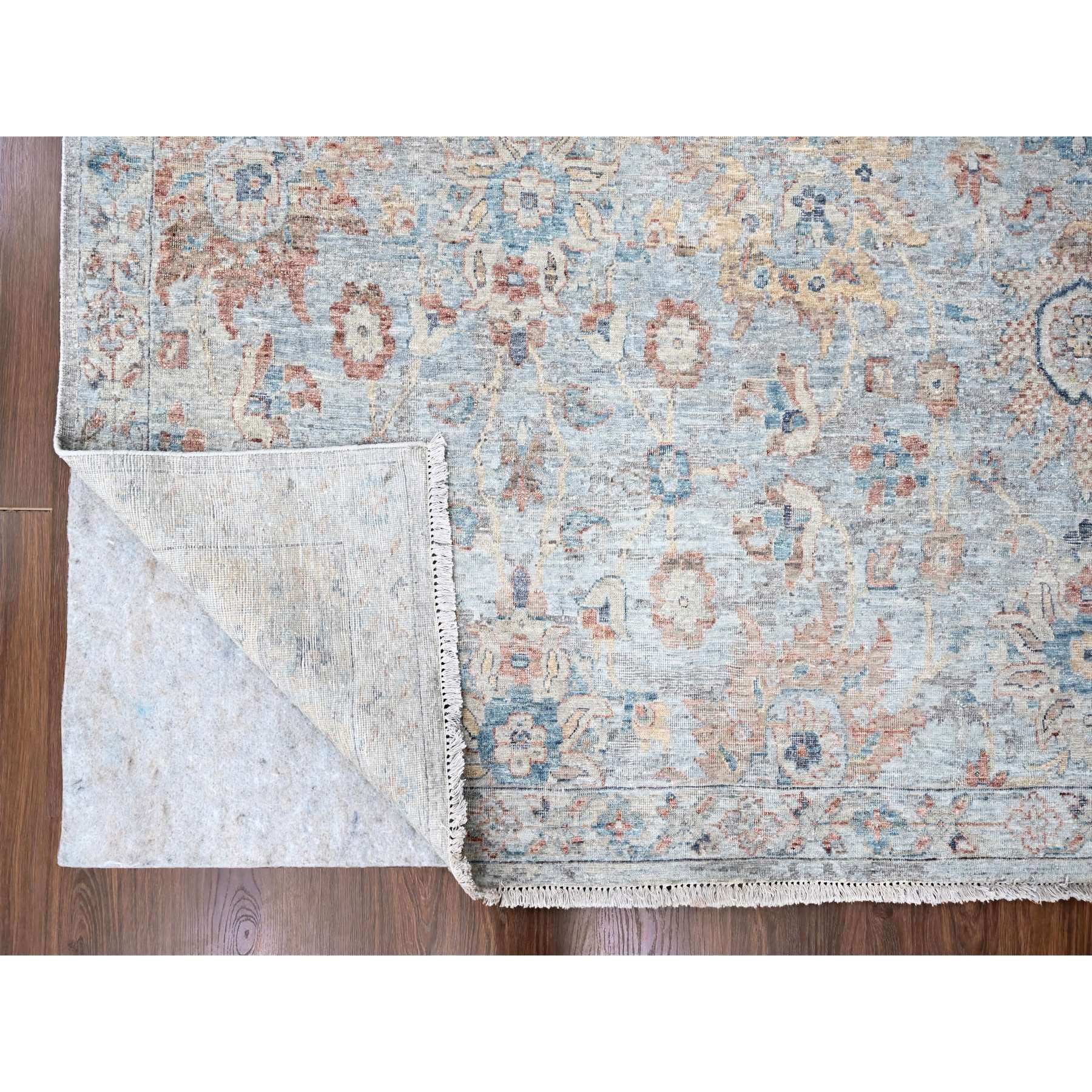 9'10"x13'10" Misty Gray, Hand Knotted, Caucasian Gul Motifs, Zero Pile with Distinct Abrash, Distressed and Sheared Down, Pure Wool, Oriental Rug Sh10167