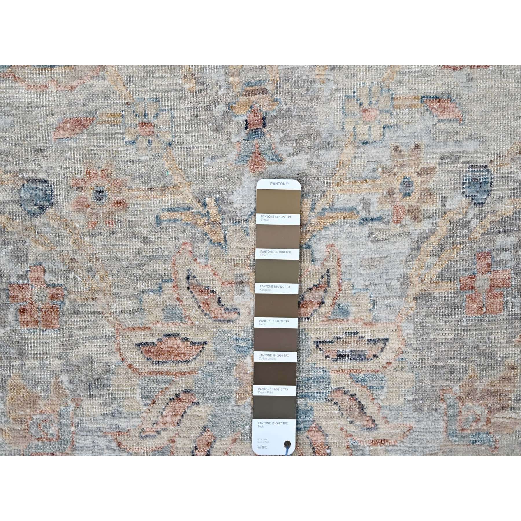 9'10"x13'10" Misty Gray, Hand Knotted, Caucasian Gul Motifs, Zero Pile with Distinct Abrash, Distressed and Sheared Down, Pure Wool, Oriental Rug Sh10167