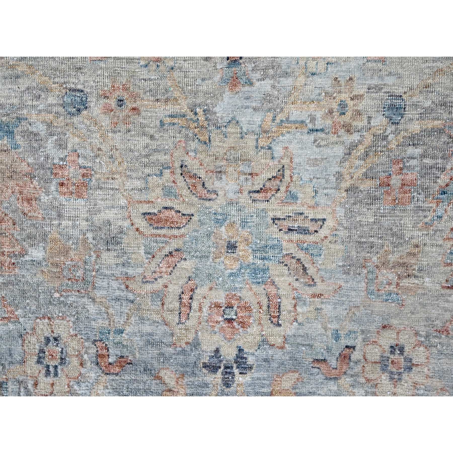 9'10"x13'10" Misty Gray, Hand Knotted, Caucasian Gul Motifs, Zero Pile with Distinct Abrash, Distressed and Sheared Down, Pure Wool, Oriental Rug Sh10167