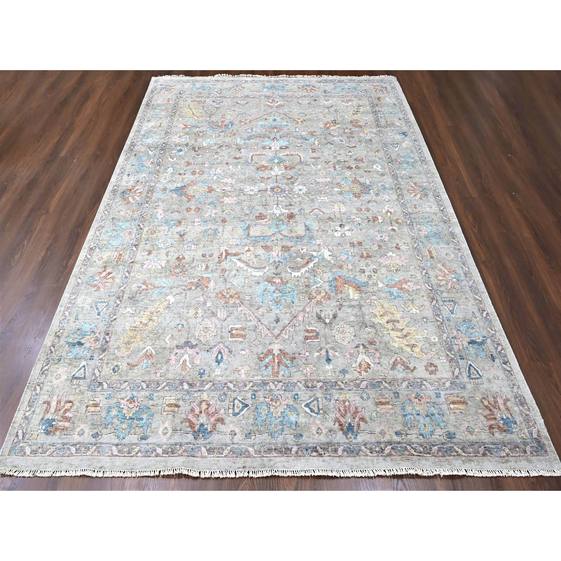 8'6"x11'3" Dark Vanilla Brown, Antiqued Tabriz with All Over Design, Distressed, Zero Pile, Shaved Low, 100% Wool, Hand Knotted, Oriental Rug Sh10169