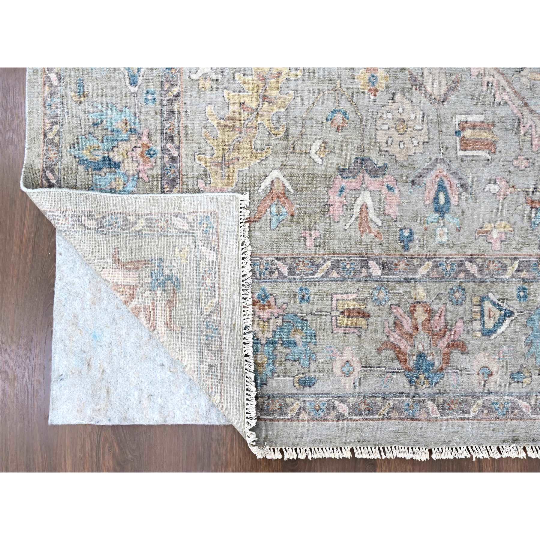 8'6"x11'3" Dark Vanilla Brown, Antiqued Tabriz with All Over Design, Distressed, Zero Pile, Shaved Low, 100% Wool, Hand Knotted, Oriental Rug Sh10169