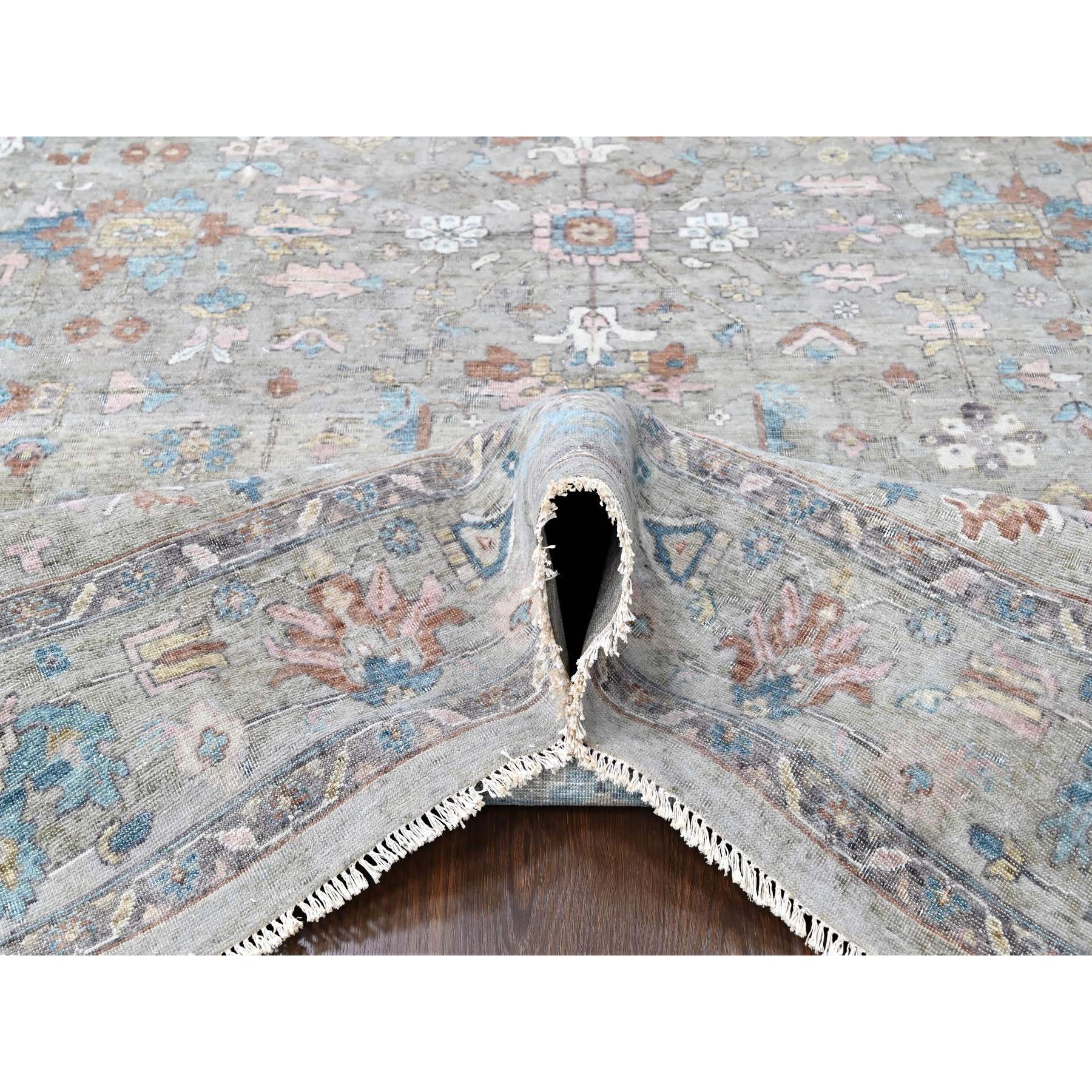 8'6"x11'3" Dark Vanilla Brown, Antiqued Tabriz with All Over Design, Distressed, Zero Pile, Shaved Low, 100% Wool, Hand Knotted, Oriental Rug Sh10169
