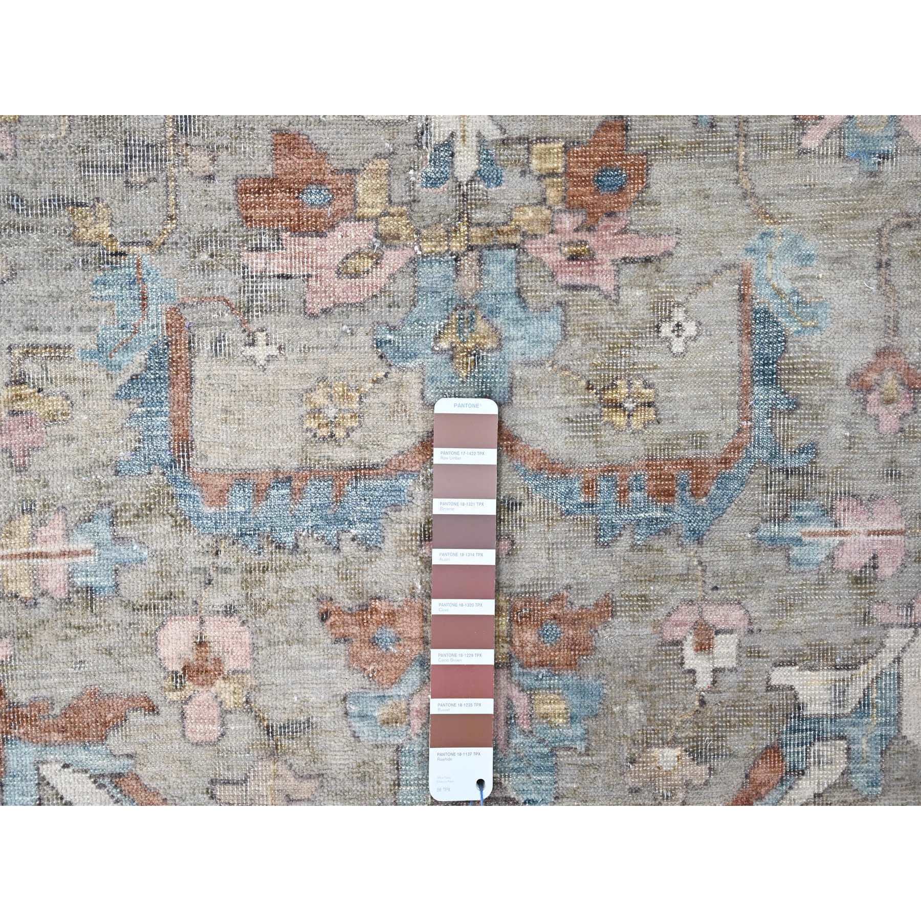 8'6"x11'3" Dark Vanilla Brown, Antiqued Tabriz with All Over Design, Distressed, Zero Pile, Shaved Low, 100% Wool, Hand Knotted, Oriental Rug Sh10169