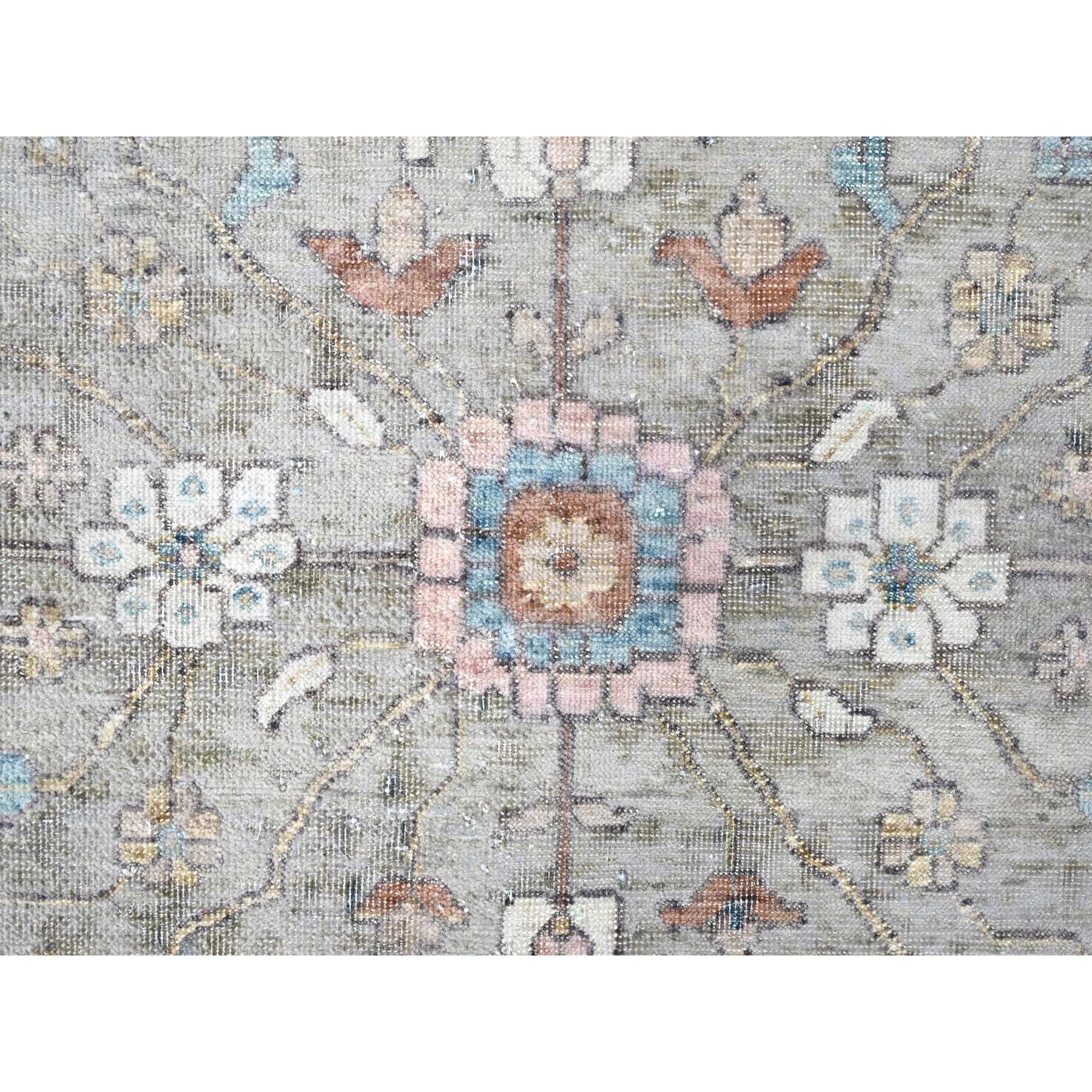 8'6"x11'3" Dark Vanilla Brown, Antiqued Tabriz with All Over Design, Distressed, Zero Pile, Shaved Low, 100% Wool, Hand Knotted, Oriental Rug Sh10169