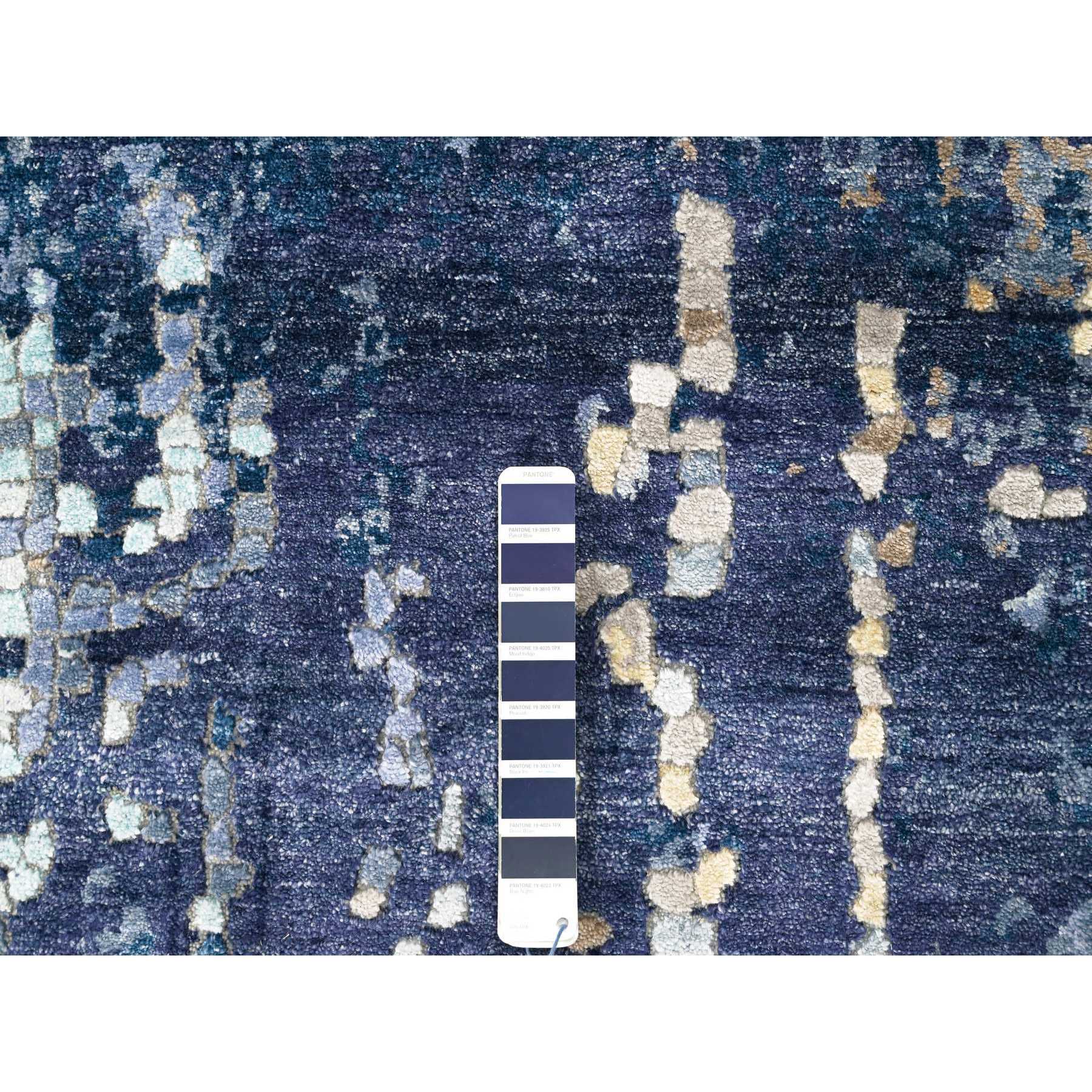 8'9"x12'1" Shades of Blue with Gold, Modern Mosaic Design, Hand Knotted, Persian Knot, Denser Weave, Wool and Silk, Oriental Rug Sh10177