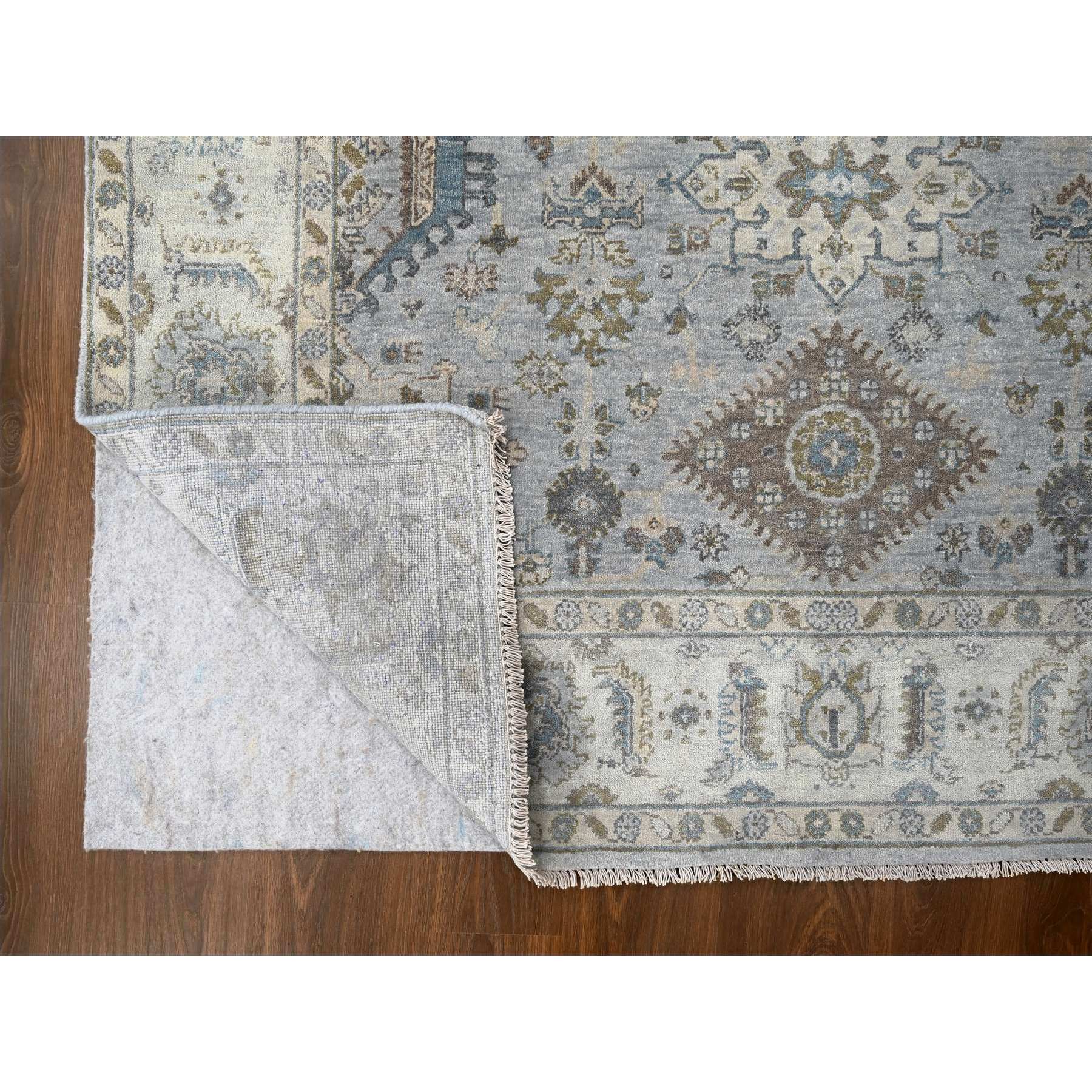 6'x9' Misty Gray, Pure Wool, Hand Knotted, Karajeh Design with Geometric Medallions, Vegetable Dyes, Oriental Rug Sh10184