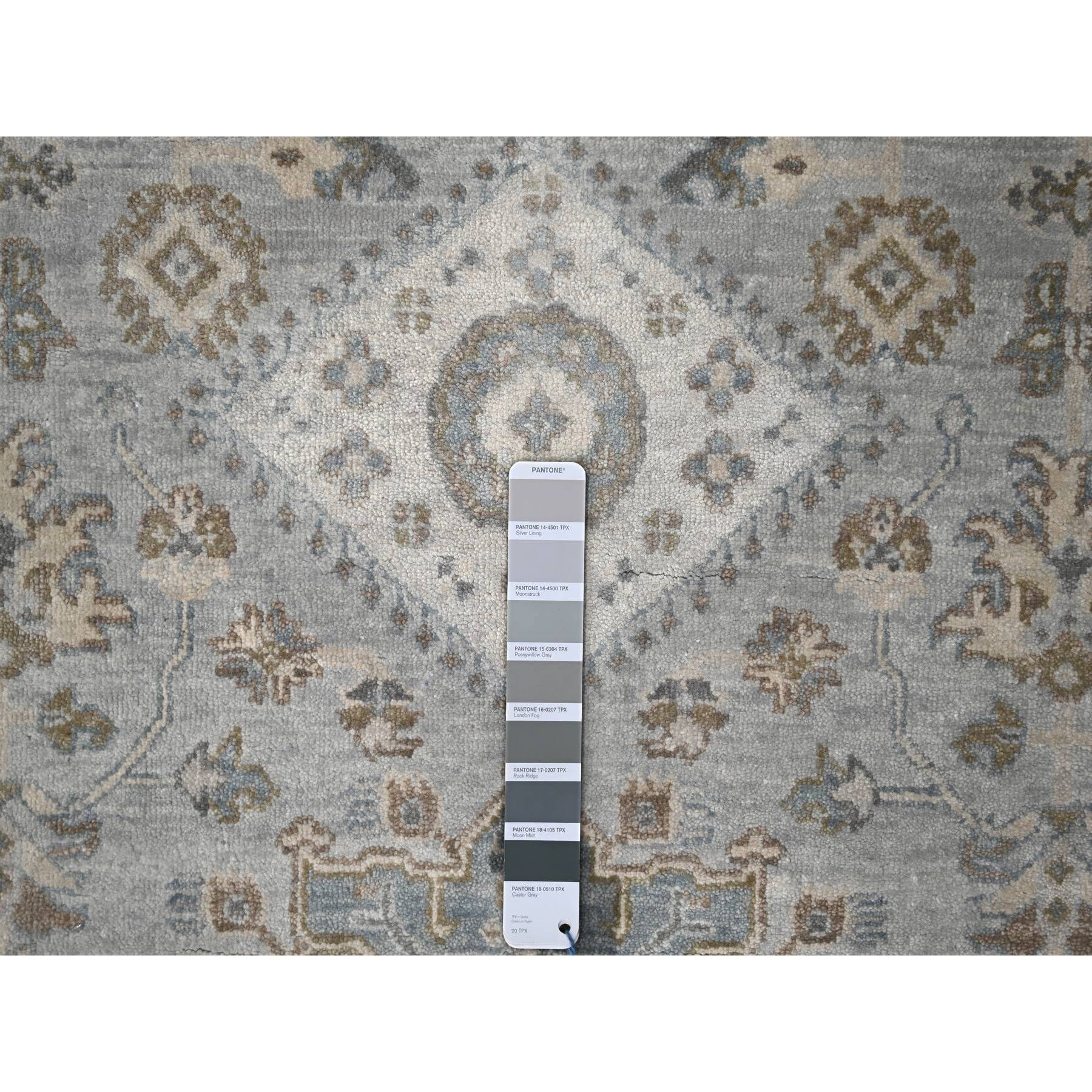 6'x9' Misty Gray, Pure Wool, Hand Knotted, Karajeh Design with Geometric Medallions, Vegetable Dyes, Oriental Rug Sh10184