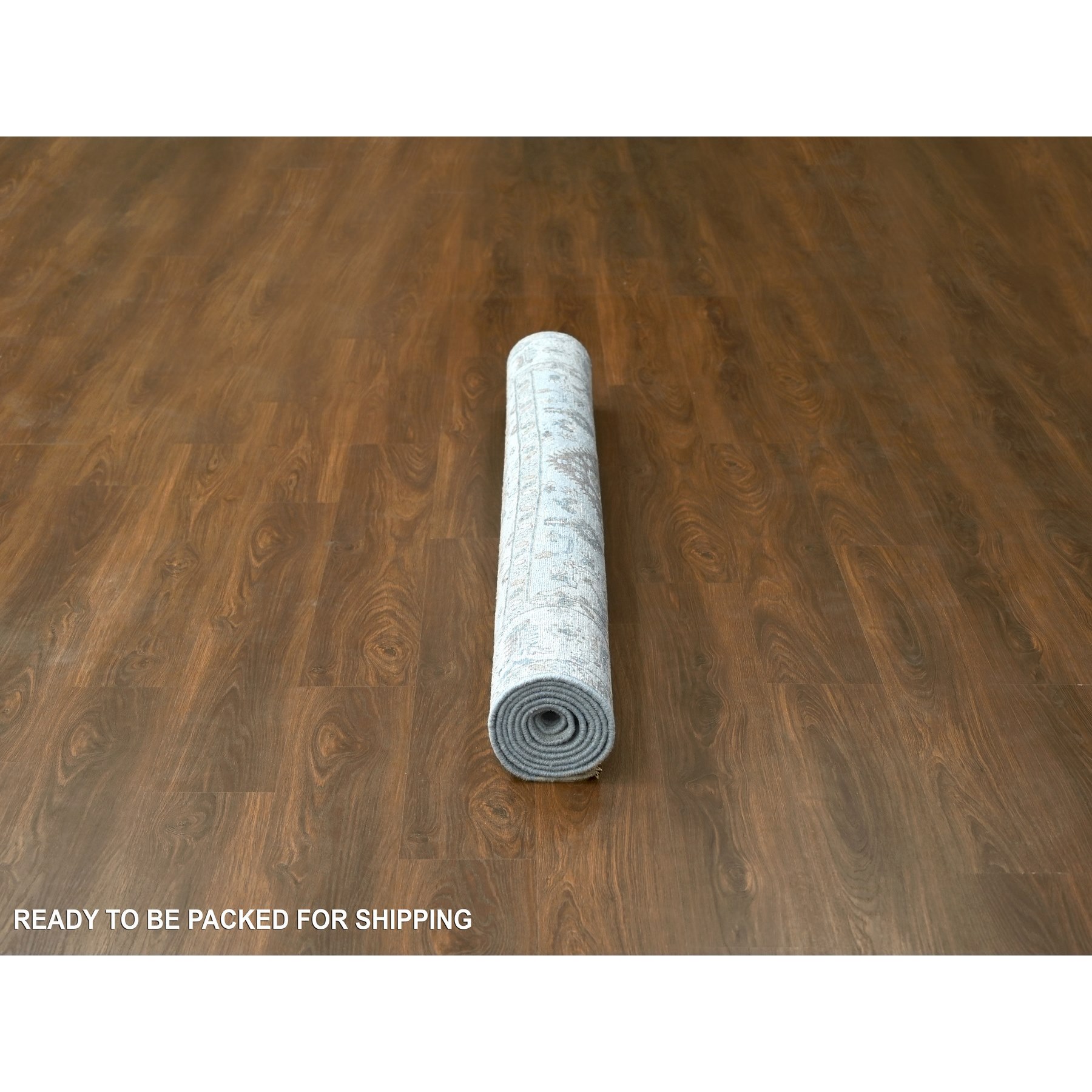 6'x9' Misty Gray, Pure Wool, Hand Knotted, Karajeh Design with Geometric Medallions, Vegetable Dyes, Oriental Rug Sh10184