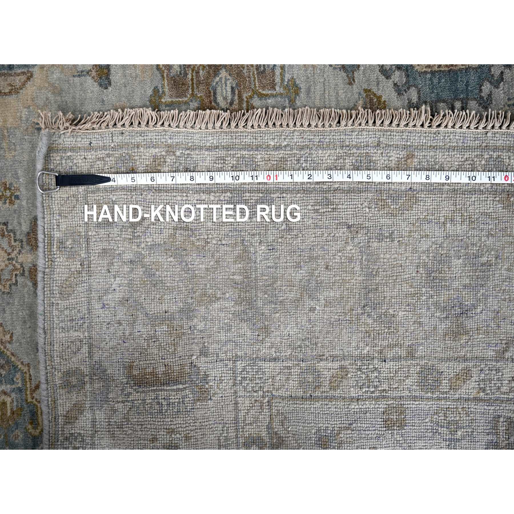 6'x9' Misty Gray, Pure Wool, Hand Knotted, Karajeh Design with Geometric Medallions, Vegetable Dyes, Oriental Rug Sh10184