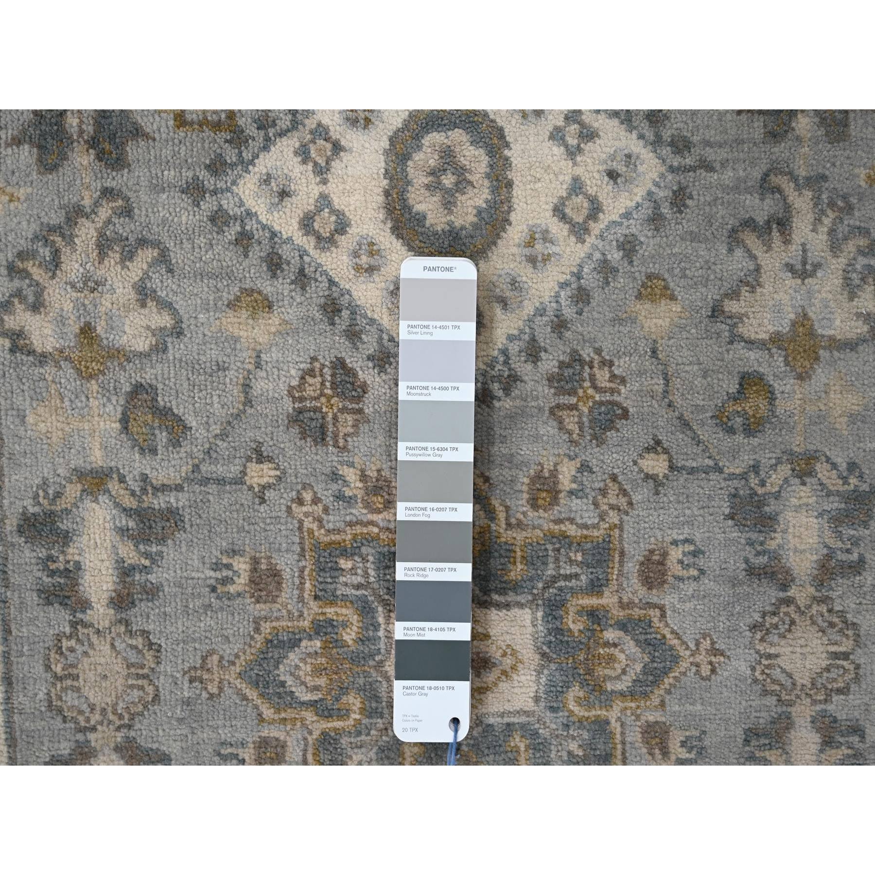 2'7"x8' Medium Gray, Karajeh Design with Tribal Medallions, Pure Wool, Hand Knotted, Natural Dyes, Runner, Oriental Rug Sh10185