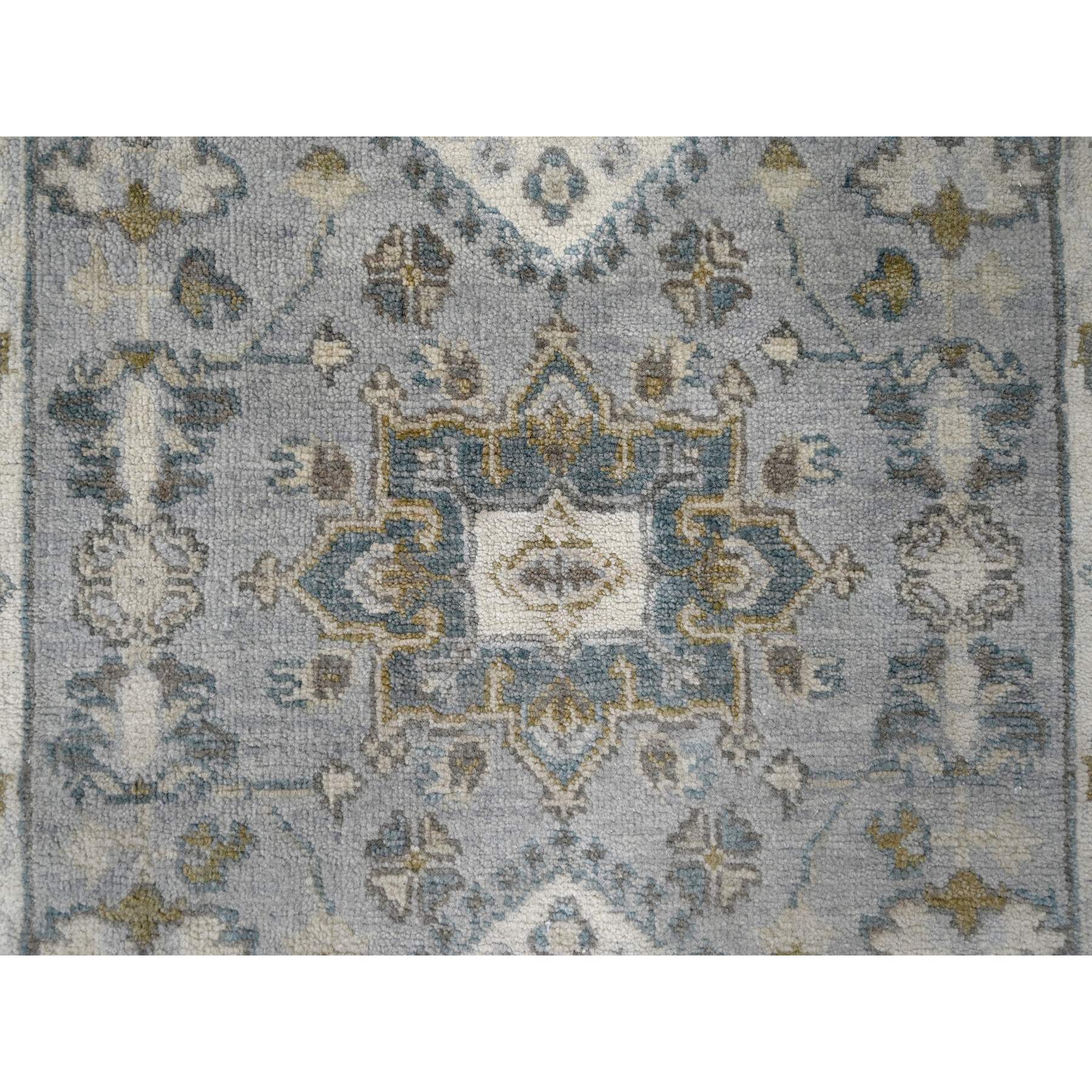 2'7"x8' Medium Gray, Karajeh Design with Tribal Medallions, Pure Wool, Hand Knotted, Natural Dyes, Runner, Oriental Rug Sh10185