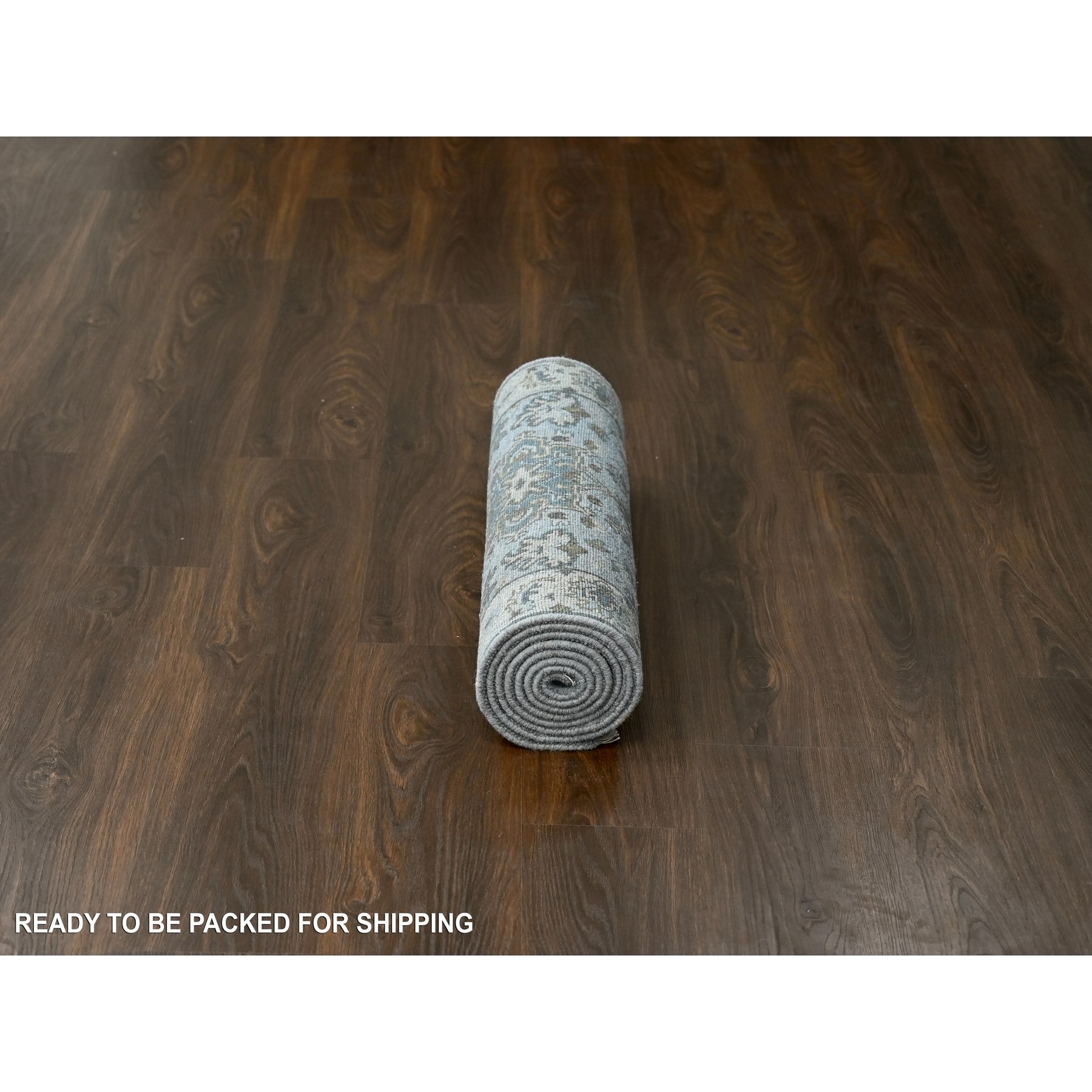 2'7"x8' Medium Gray, Karajeh Design with Tribal Medallions, Pure Wool, Hand Knotted, Natural Dyes, Runner, Oriental Rug Sh10185