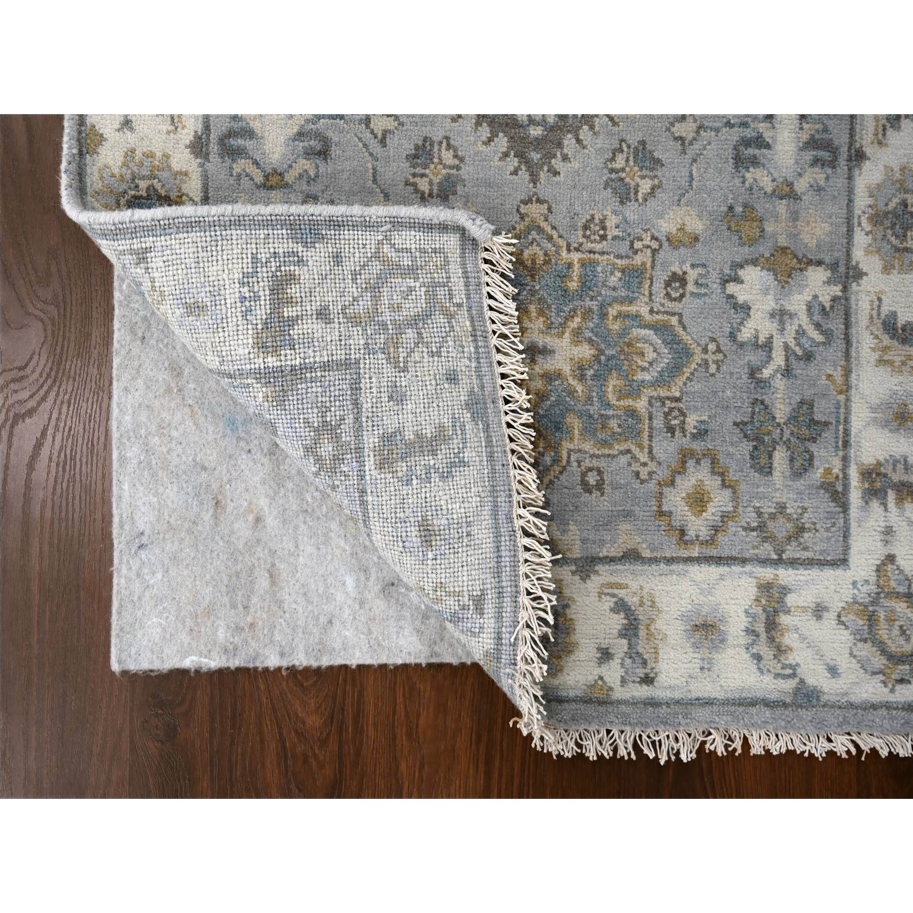 2'8"x8' Cloud Gray, Karajeh Design with Geometric Medallions, Vegetable Dyes, Pure Wool, Hand Knotted, Runner, Oriental Rug Sh10186
