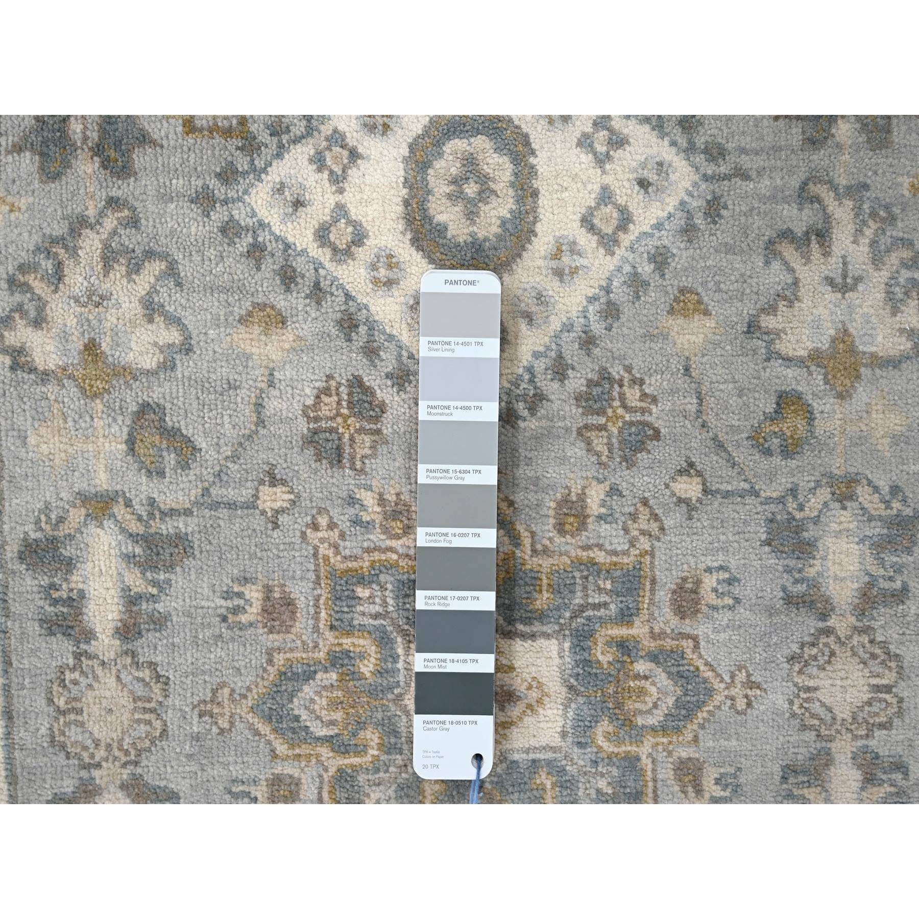 2'8"x8' Cloud Gray, Karajeh Design with Geometric Medallions, Vegetable Dyes, Pure Wool, Hand Knotted, Runner, Oriental Rug Sh10186