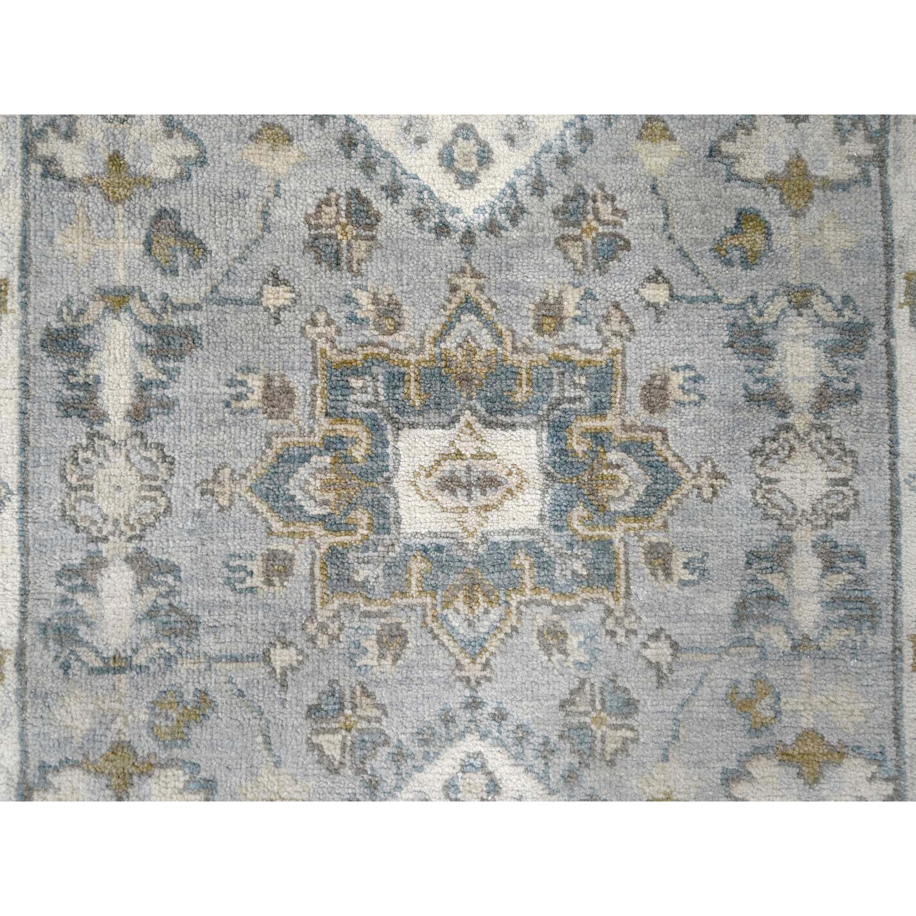 2'8"x8' Cloud Gray, Karajeh Design with Geometric Medallions, Vegetable Dyes, Pure Wool, Hand Knotted, Runner, Oriental Rug Sh10186