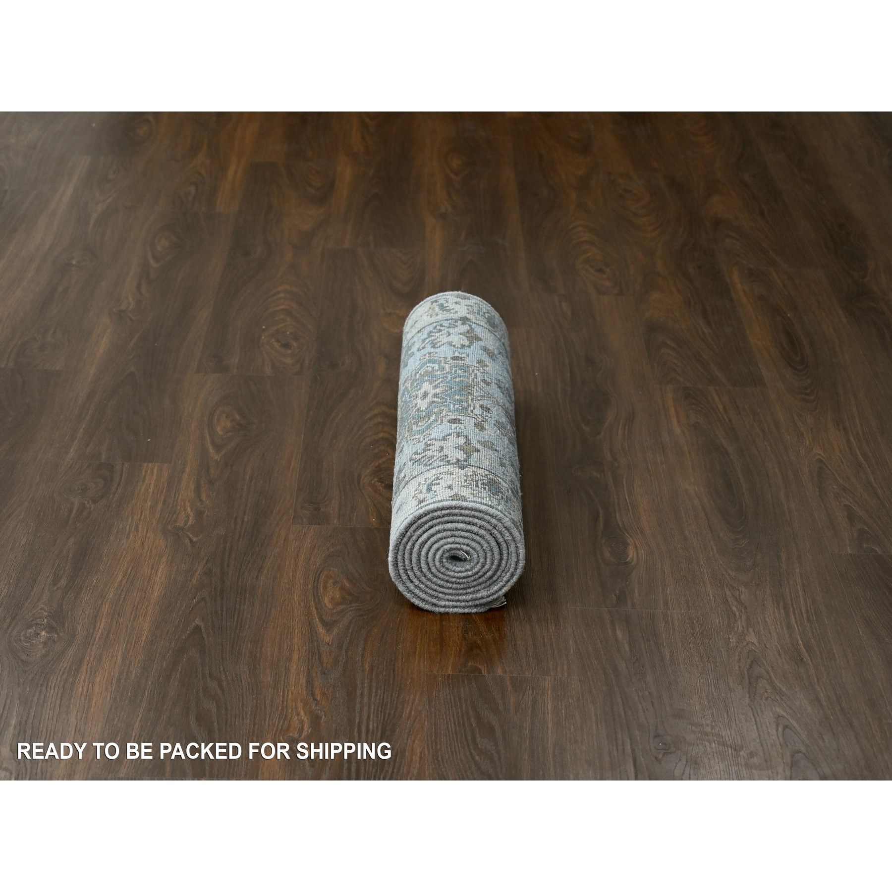 2'8"x8' Cloud Gray, Karajeh Design with Geometric Medallions, Vegetable Dyes, Pure Wool, Hand Knotted, Runner, Oriental Rug Sh10186
