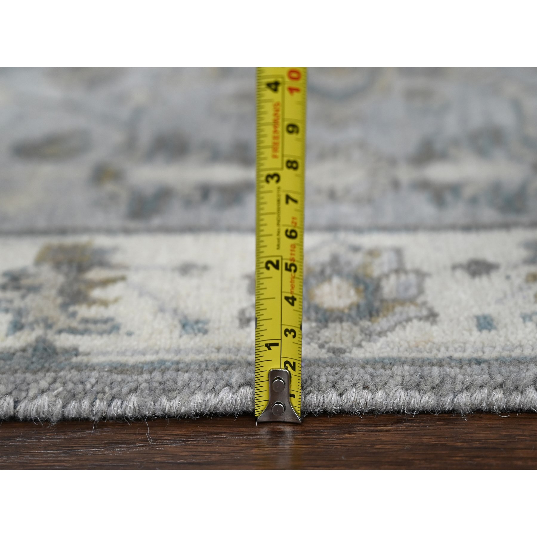 2'8"x8' Cloud Gray, Karajeh Design with Geometric Medallions, Vegetable Dyes, Pure Wool, Hand Knotted, Runner, Oriental Rug Sh10186