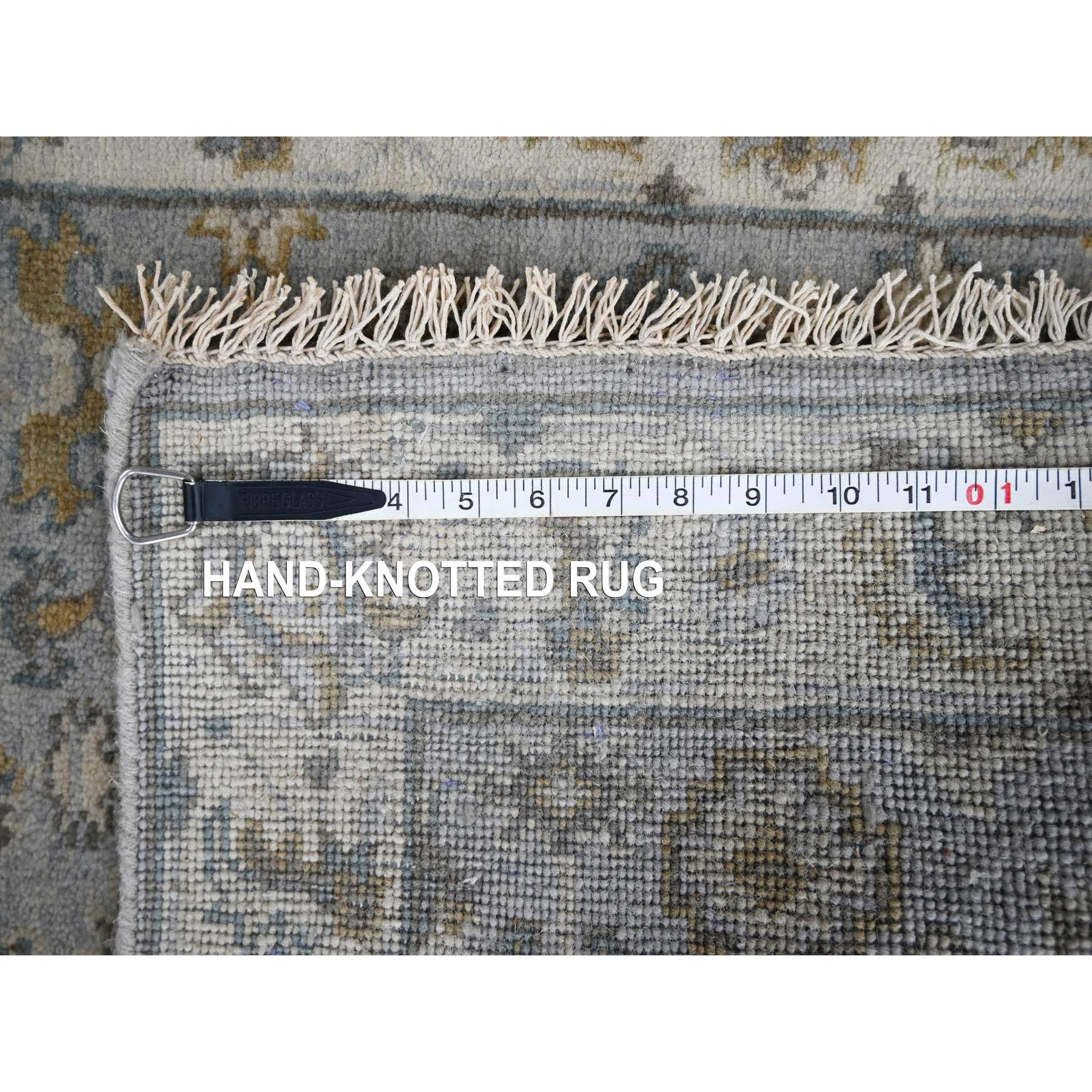 2'8"x8' Cloud Gray, Karajeh Design with Geometric Medallions, Vegetable Dyes, Pure Wool, Hand Knotted, Runner, Oriental Rug Sh10186