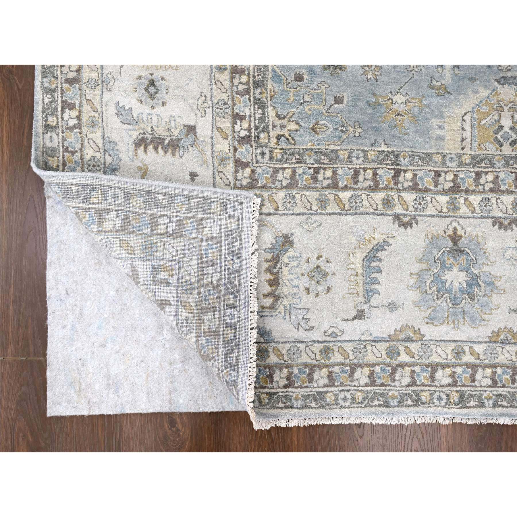 12'x13'8" Slate Gray, Hand Knotted, Karajeh Design with Tribal Medallions, Densely Woven, Vegetable Dyes, Pure Wool, Squarish, Oriental Rug Sh10187