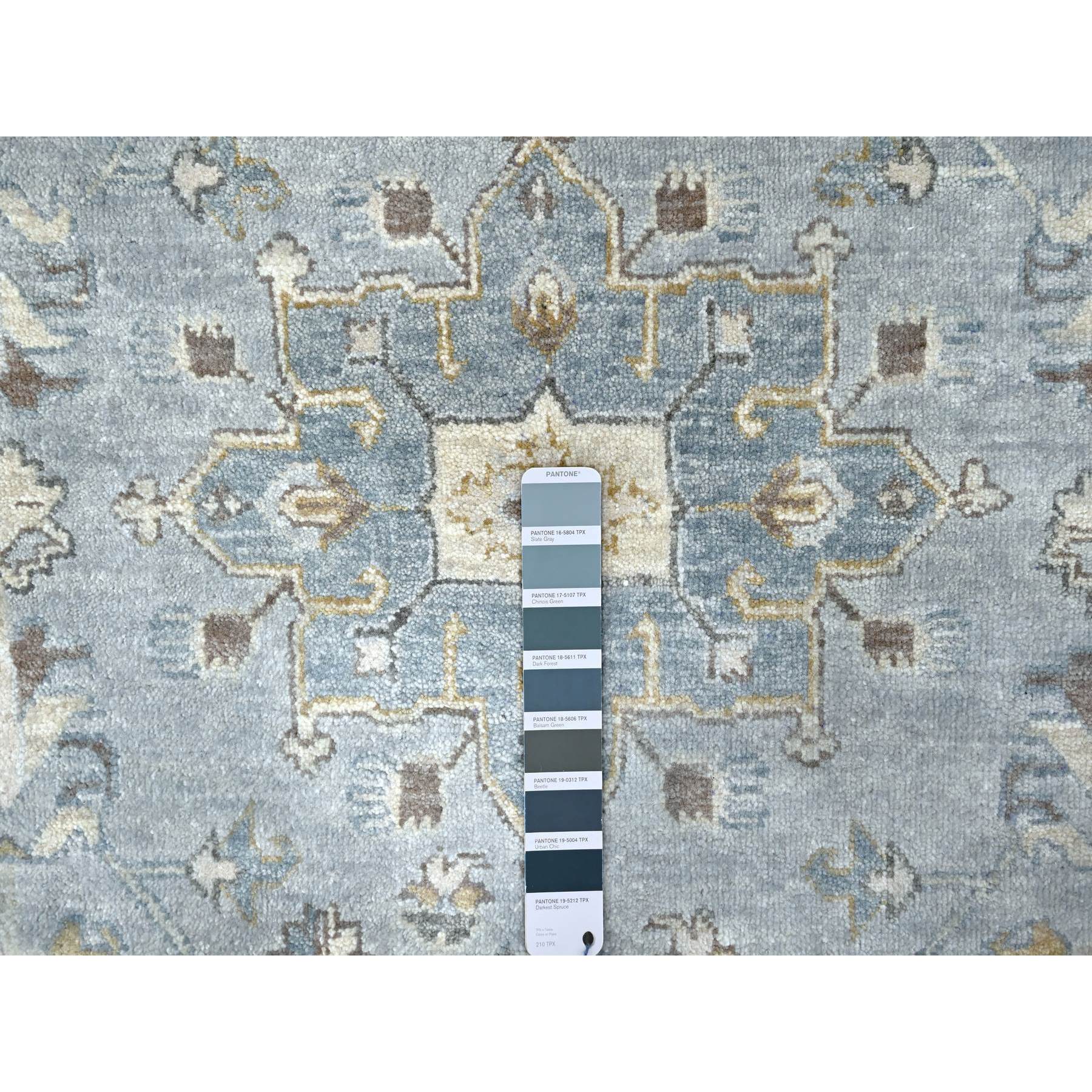 12'x13'8" Slate Gray, Hand Knotted, Karajeh Design with Tribal Medallions, Densely Woven, Vegetable Dyes, Pure Wool, Squarish, Oriental Rug Sh10187