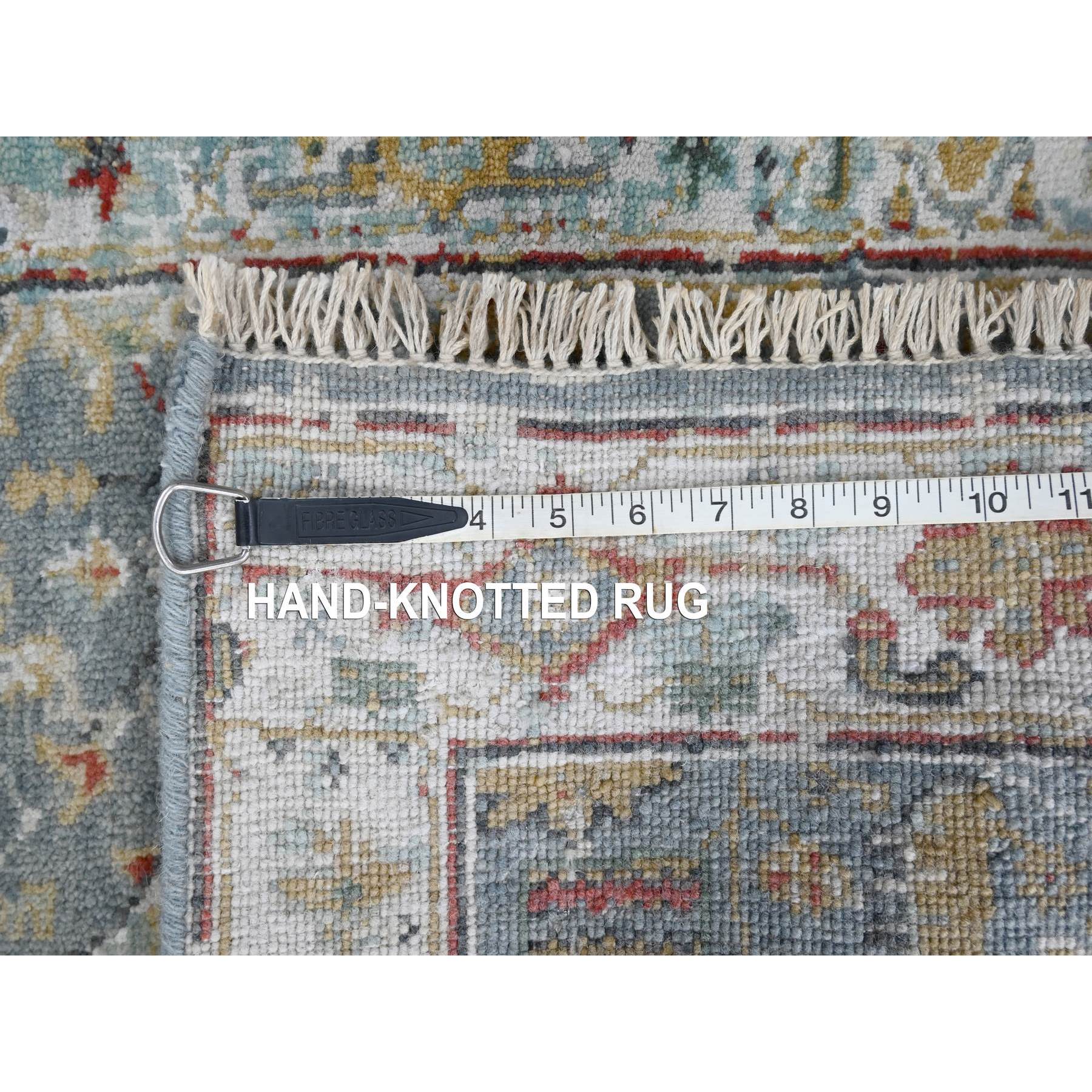 2'x3' Marengo Gray, Hand Knotted, Broken and Erased Persian Heriz All Over Design with Soft Color Palette, Dense Weave, Natural Wool, Mat, Oriental Rug Sh10189