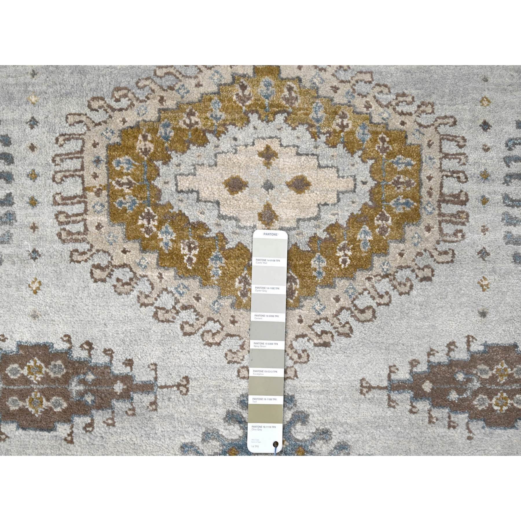 5'1"x6'10" Cloud Gray, Persian Village Inspired Geometric Elements Design, Pure Wool, Natural Dyes, Denser Weave, Hand Knotted, Oriental Rug Sh10190