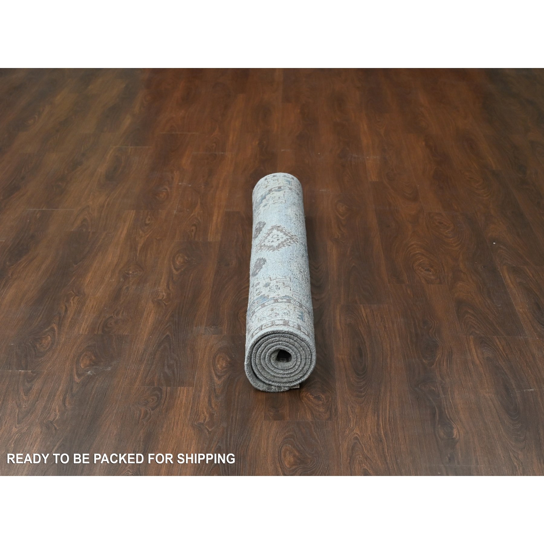 5'1"x6'10" Cloud Gray, Persian Village Inspired Geometric Elements Design, Pure Wool, Natural Dyes, Denser Weave, Hand Knotted, Oriental Rug Sh10190
