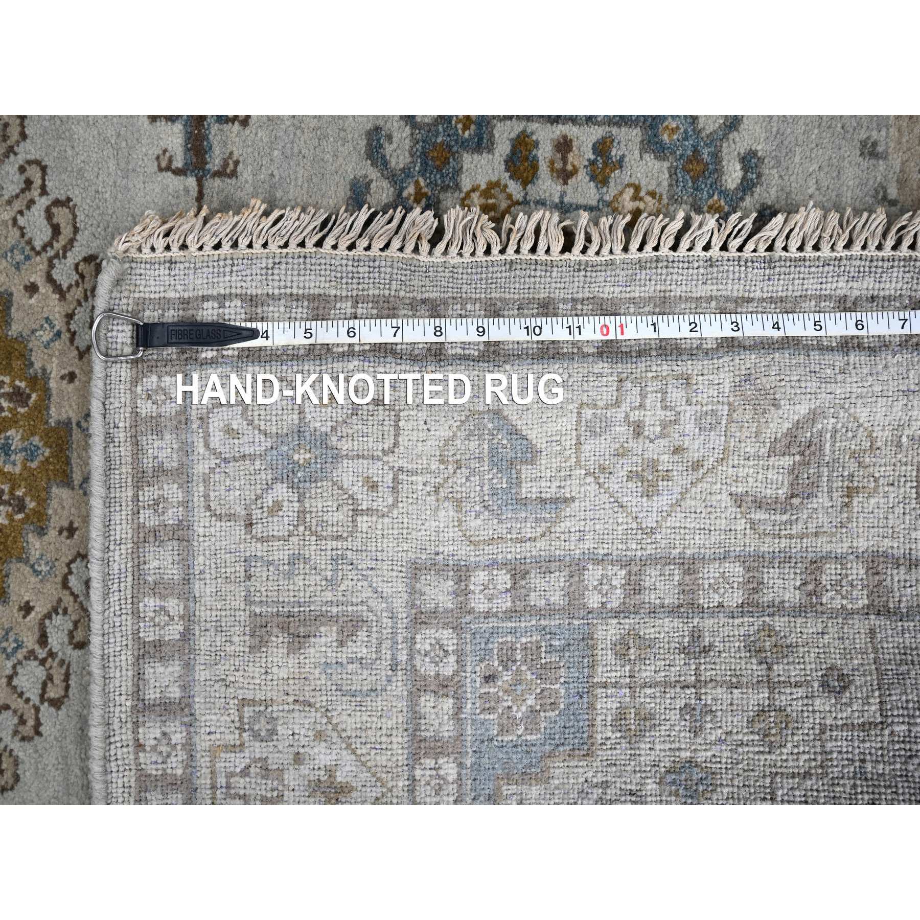 5'1"x6'10" Cloud Gray, Persian Village Inspired Geometric Elements Design, Pure Wool, Natural Dyes, Denser Weave, Hand Knotted, Oriental Rug Sh10190
