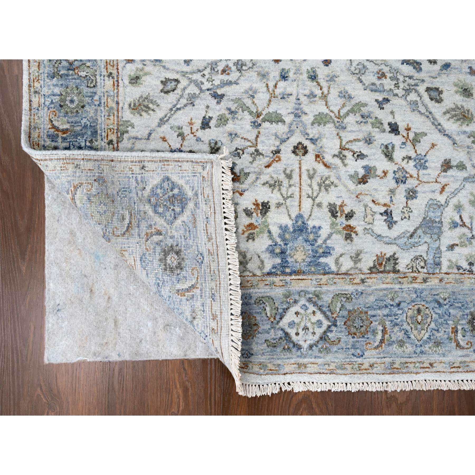 4'x5'9" Cotton White, Oushak with Floral Motifs, Pure Wool, Soft Pile, Hand Knotted, Densely Woven, Oriental Rug Sh10193