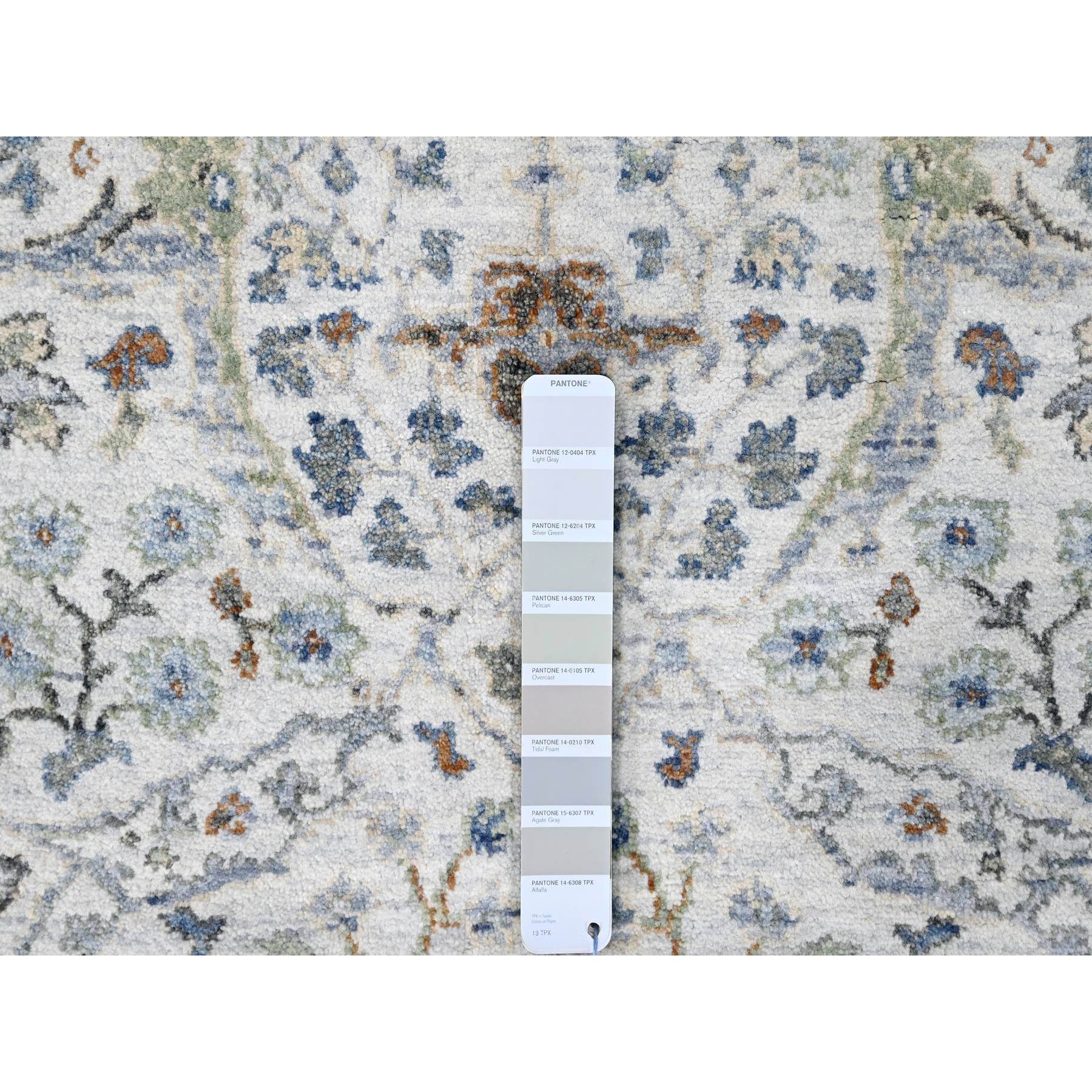 4'x5'9" Cotton White, Oushak with Floral Motifs, Pure Wool, Soft Pile, Hand Knotted, Densely Woven, Oriental Rug Sh10193