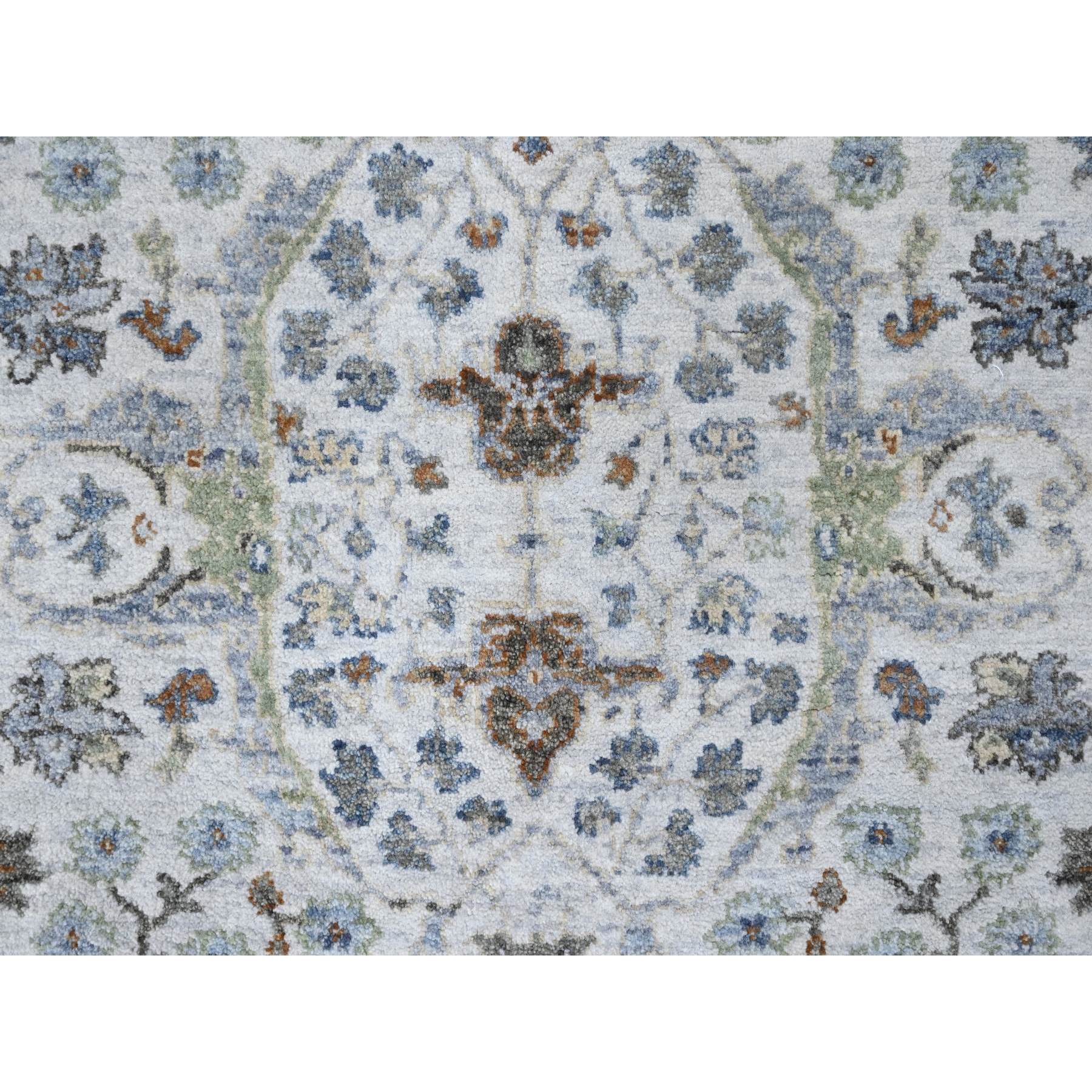 4'x5'9" Cotton White, Oushak with Floral Motifs, Pure Wool, Soft Pile, Hand Knotted, Densely Woven, Oriental Rug Sh10193