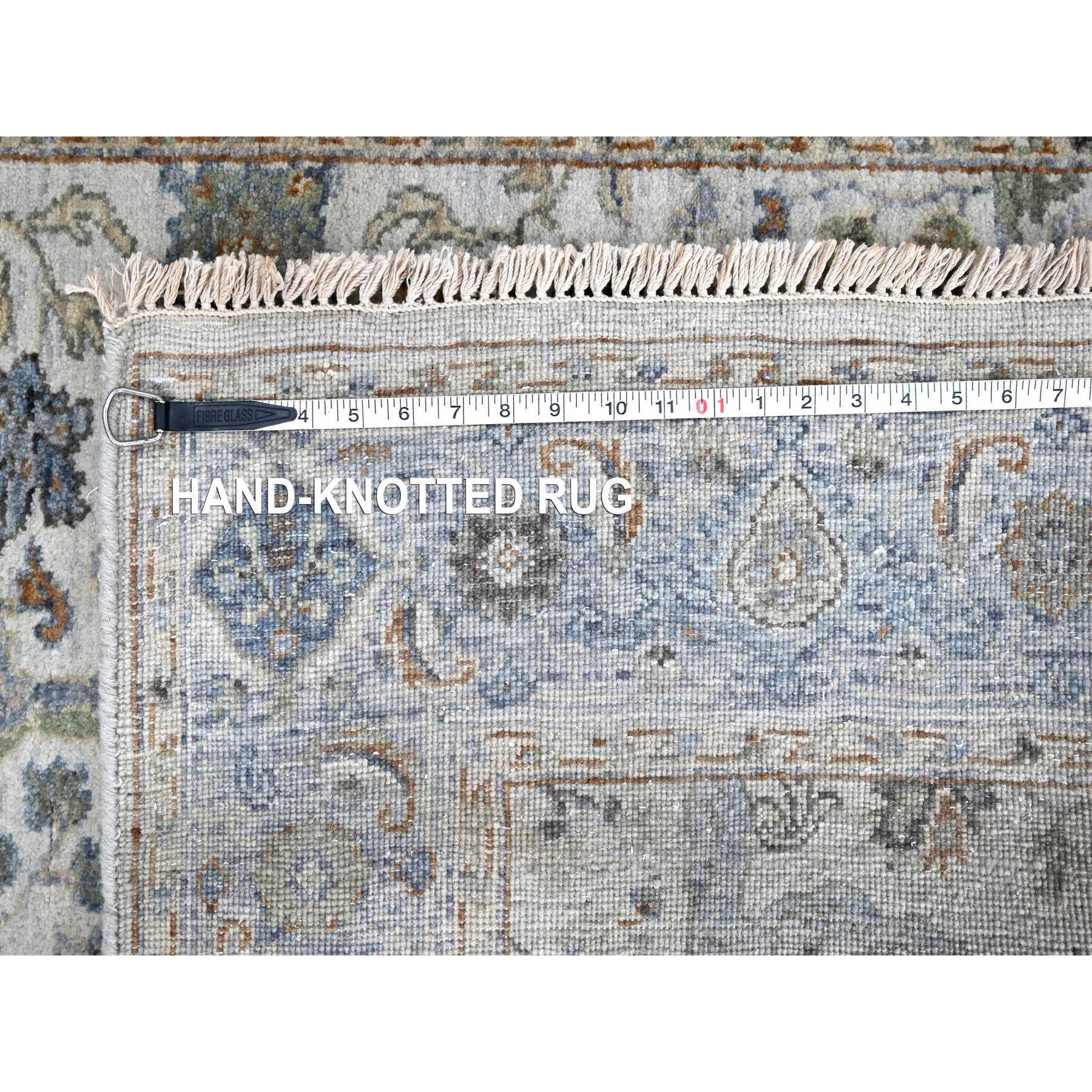 4'x5'9" Cotton White, Oushak with Floral Motifs, Pure Wool, Soft Pile, Hand Knotted, Densely Woven, Oriental Rug Sh10193