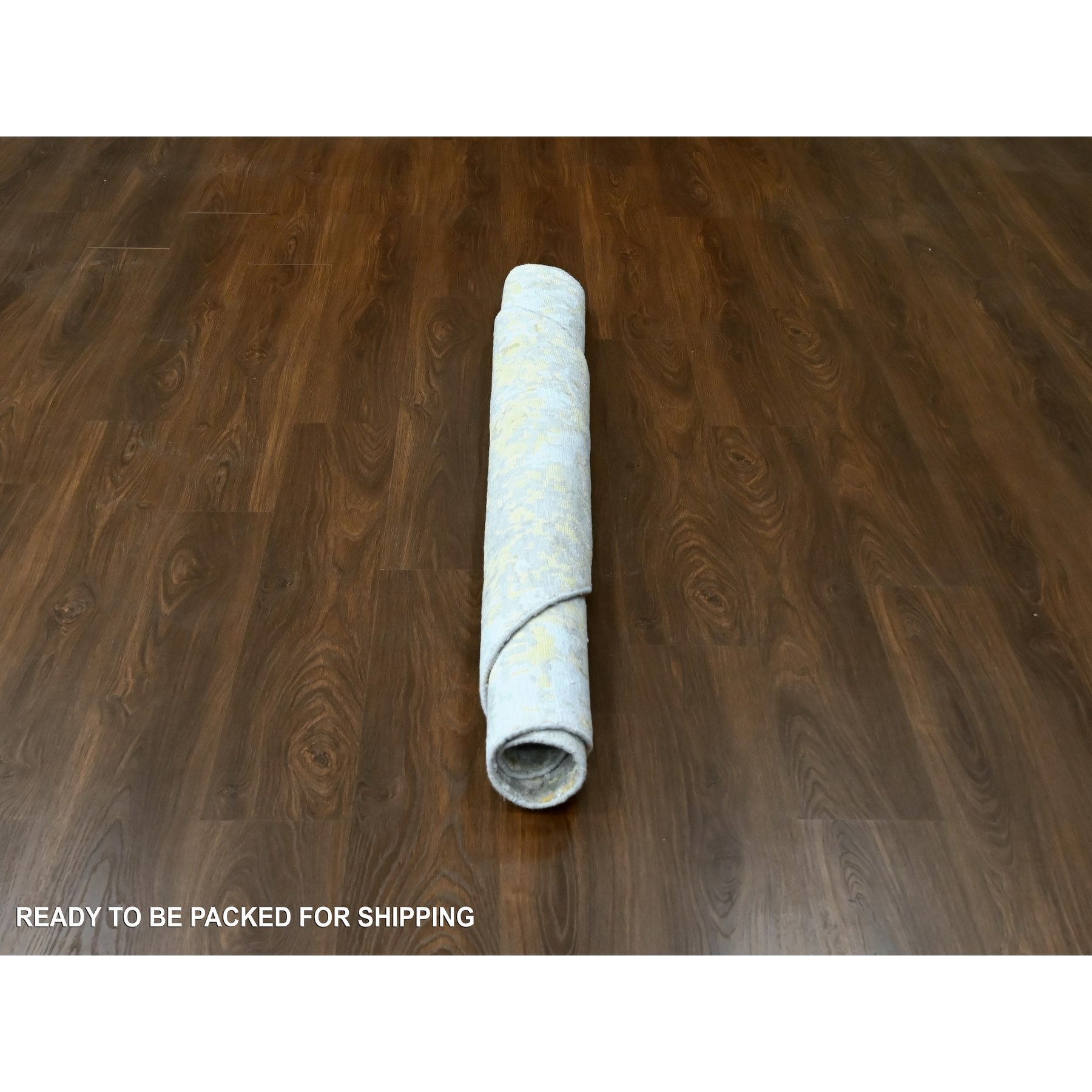 6'x6' Beige with Gold, Wool and Silk, Abstract Design, Hi-Low Pile, Hand Knotted, Round, Oriental Rug Sh10203