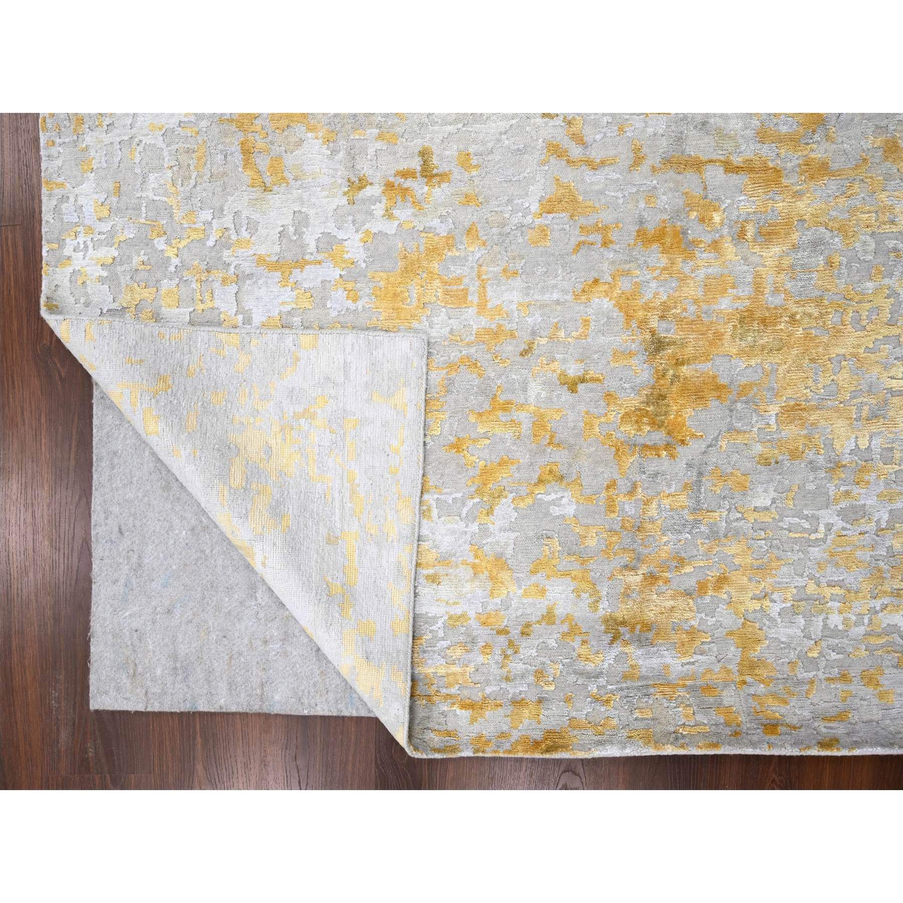 12'x14'9" Beige with Gold, Abstract Design, Wool and Silk, Hi-Low Pile, Hand Knotted, Densely Woven, Oversized, Oriental Rug Sh10208