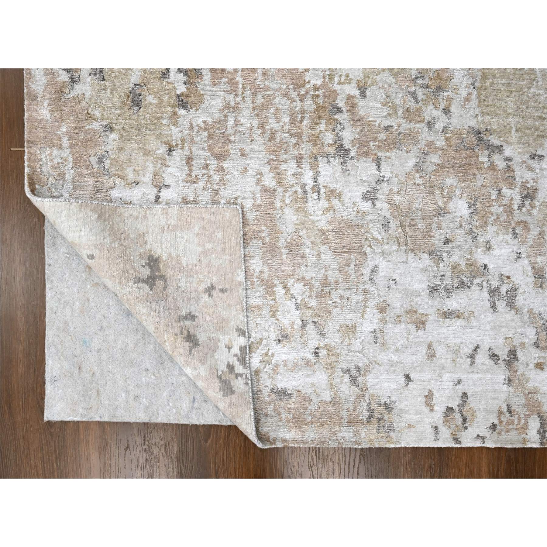 9'x12'1" Beaver Brown and Earth Tone Colors, Abstract Design with Nepali Weave, Shiny Plant Based Silk, Hand Knotted, Oriental Rug Sh10211