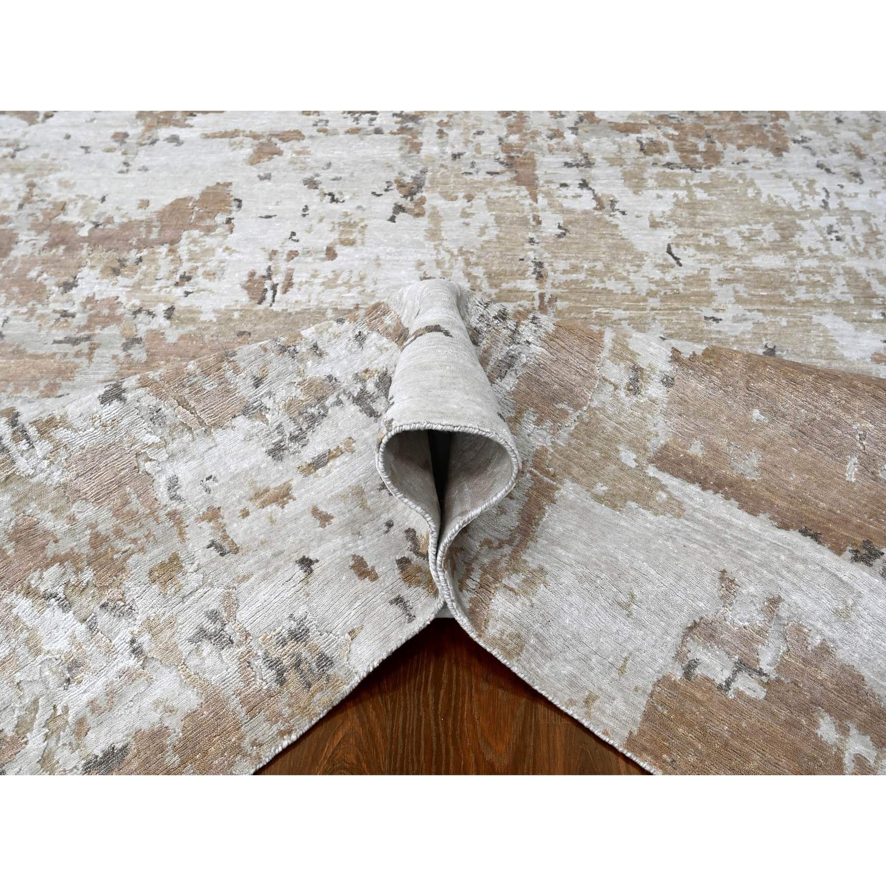 9'x12'1" Beaver Brown and Earth Tone Colors, Abstract Design with Nepali Weave, Shiny Plant Based Silk, Hand Knotted, Oriental Rug Sh10211