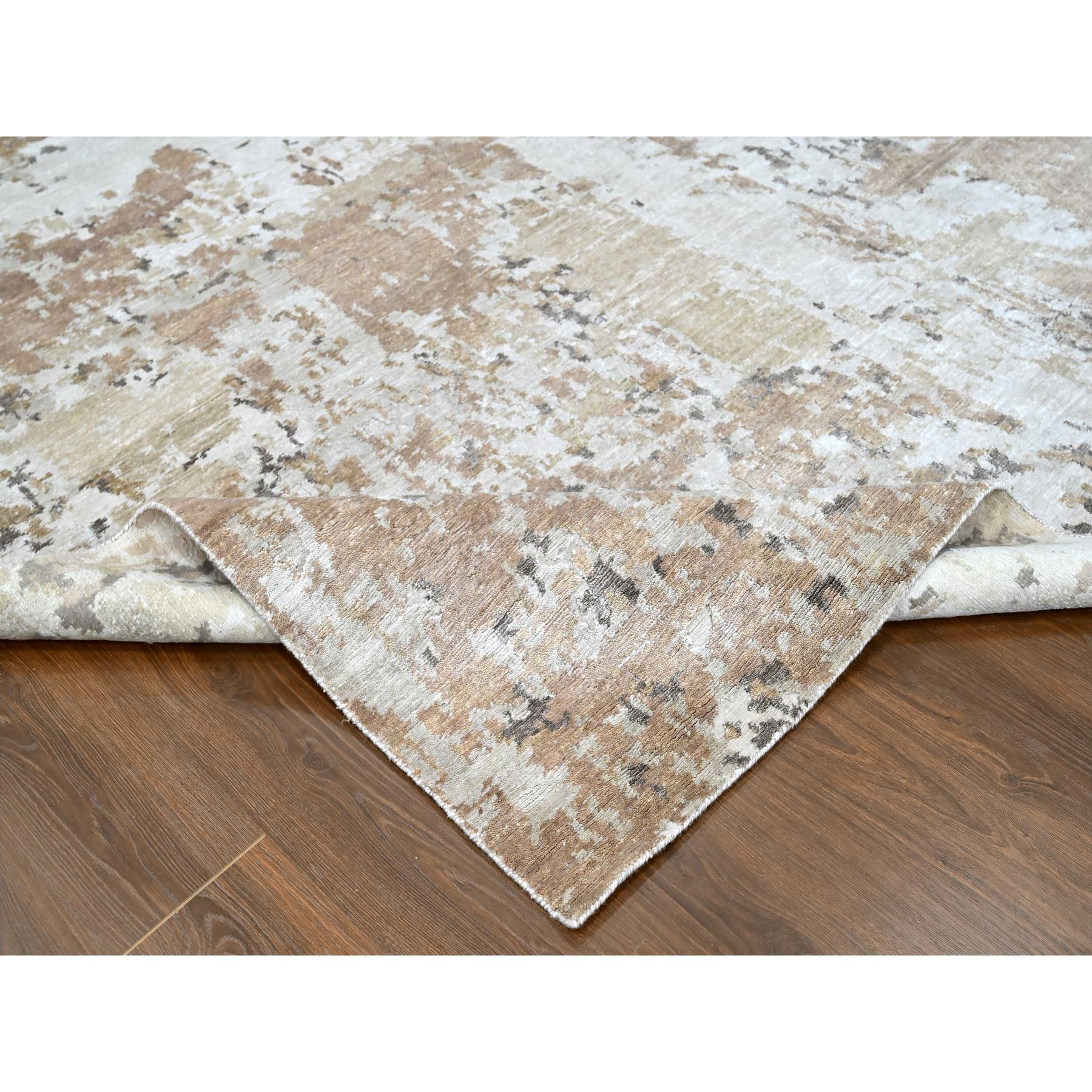 9'x12'1" Beaver Brown and Earth Tone Colors, Abstract Design with Nepali Weave, Shiny Plant Based Silk, Hand Knotted, Oriental Rug Sh10211