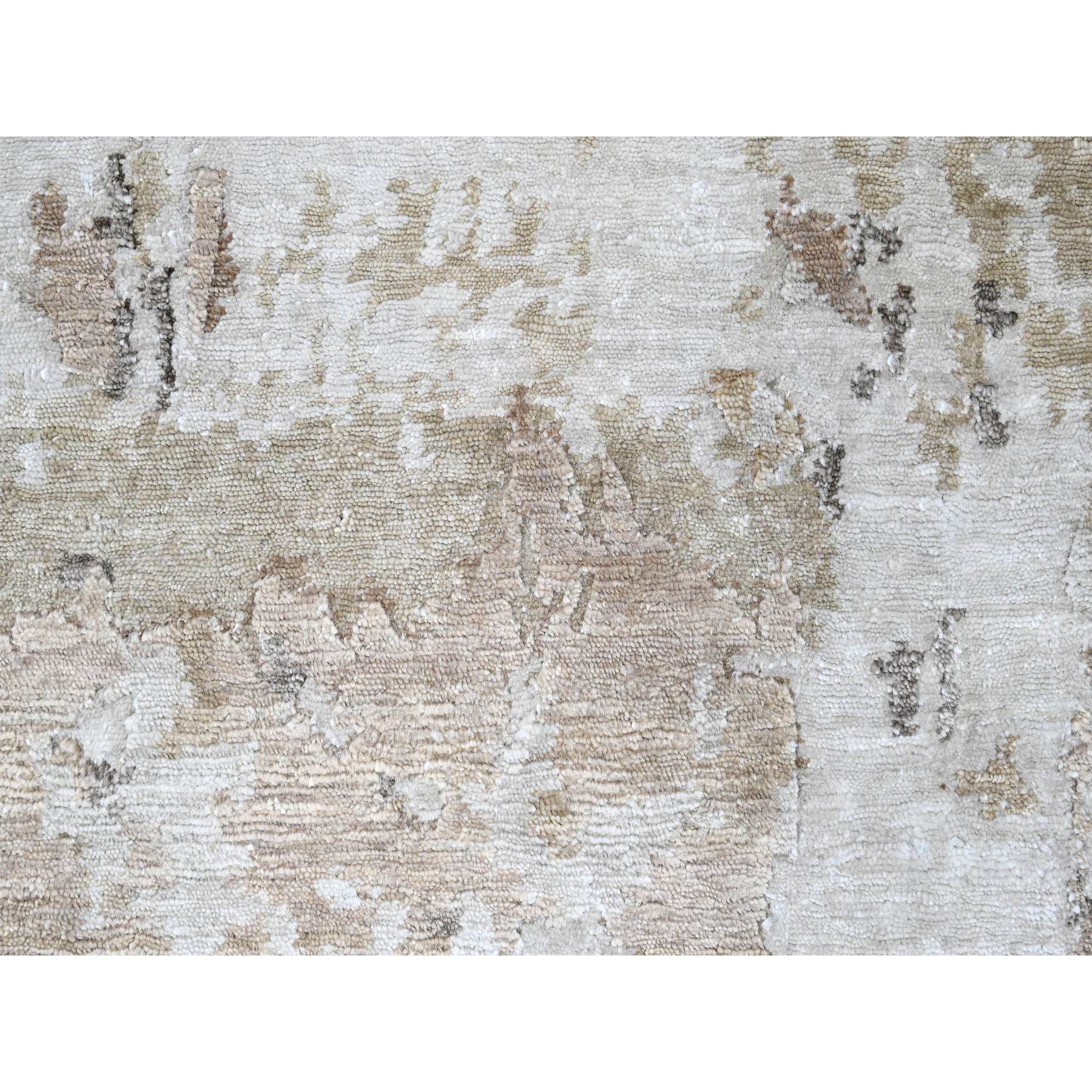 9'x12'1" Beaver Brown and Earth Tone Colors, Abstract Design with Nepali Weave, Shiny Plant Based Silk, Hand Knotted, Oriental Rug Sh10211