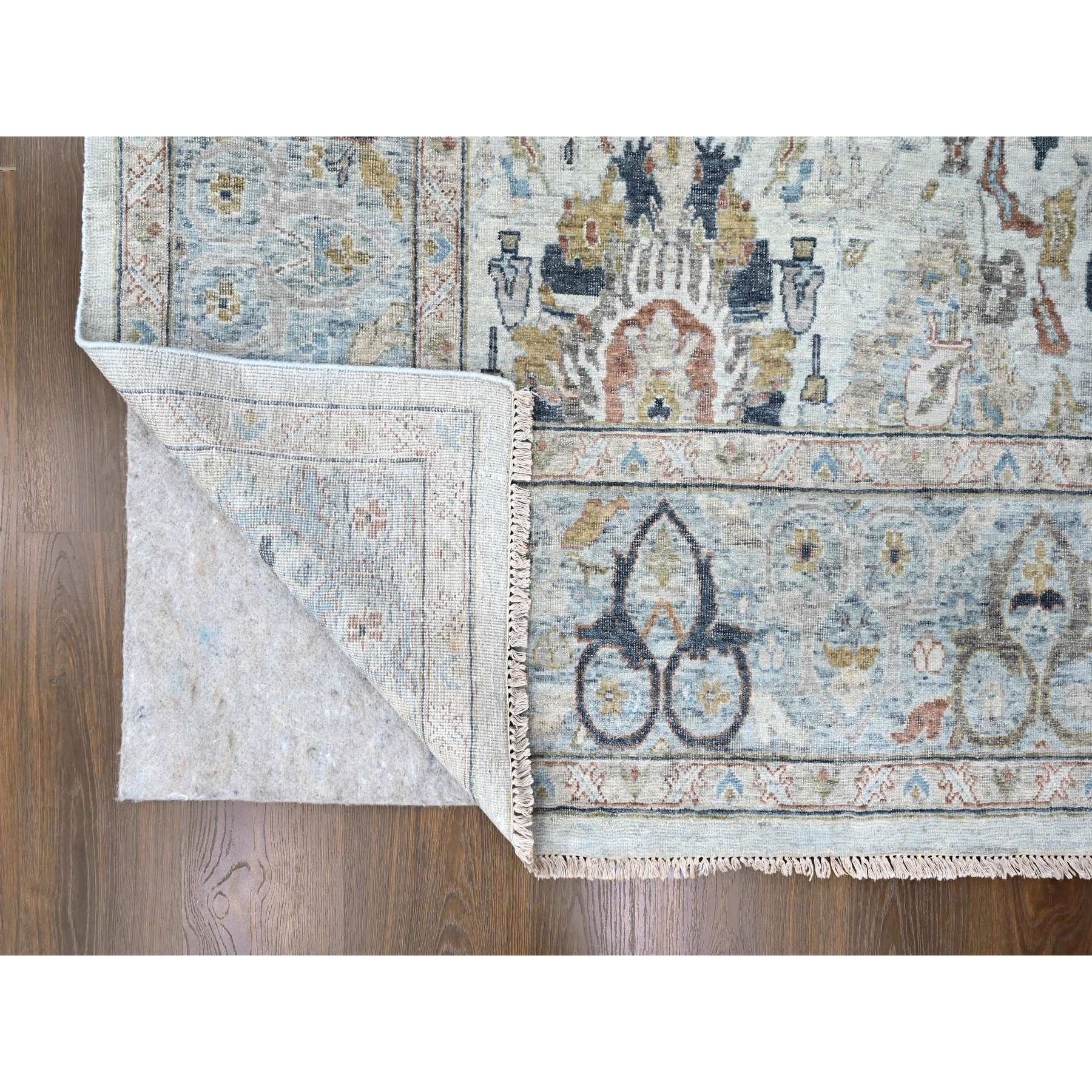9'x12' Oyster Gray, Antiqued Persian Ziegler Mahal Design, Distressed, Zero Pile, Shaved Low, Oxidized Hand Knotted, 100% Wool, Oriental Rug Sh10214
