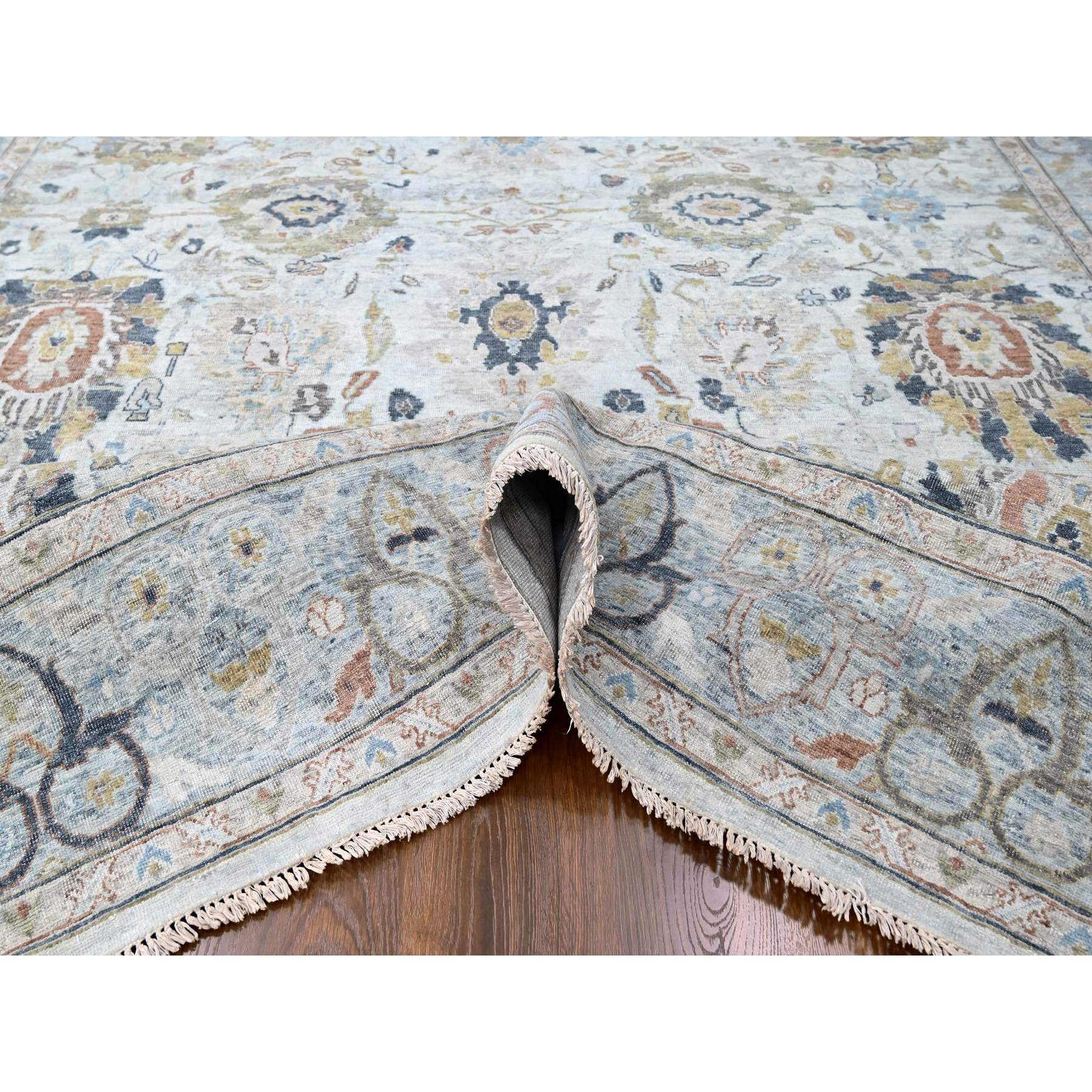 9'x12' Oyster Gray, Antiqued Persian Ziegler Mahal Design, Distressed, Zero Pile, Shaved Low, Oxidized Hand Knotted, 100% Wool, Oriental Rug Sh10214