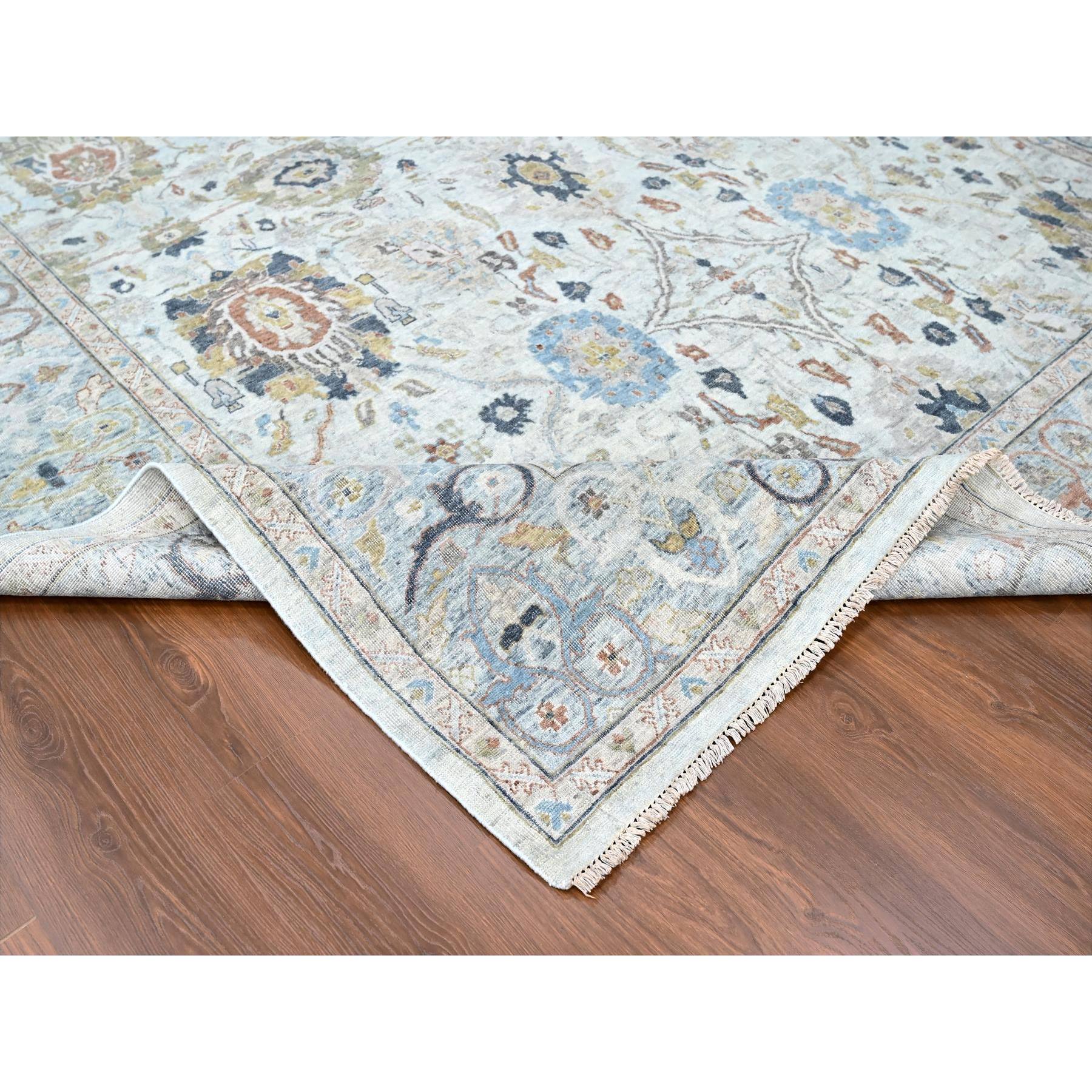 9'x12' Oyster Gray, Antiqued Persian Ziegler Mahal Design, Distressed, Zero Pile, Shaved Low, Oxidized Hand Knotted, 100% Wool, Oriental Rug Sh10214