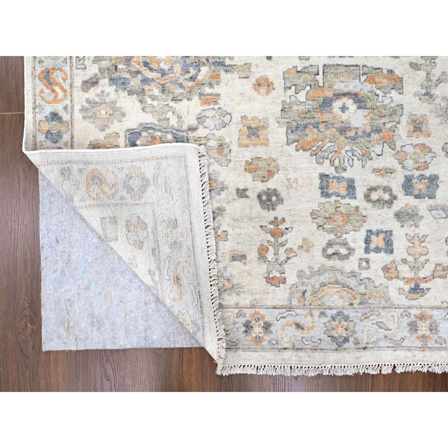 8'10"x11'10" Chiffon White, Antiqued Persian with Ziegler Mahal Design, Distressed, Zero Pile, Shaved Low, Oxidized, Pure Wool, Hand Knotted, Oriental Rug Sh10215