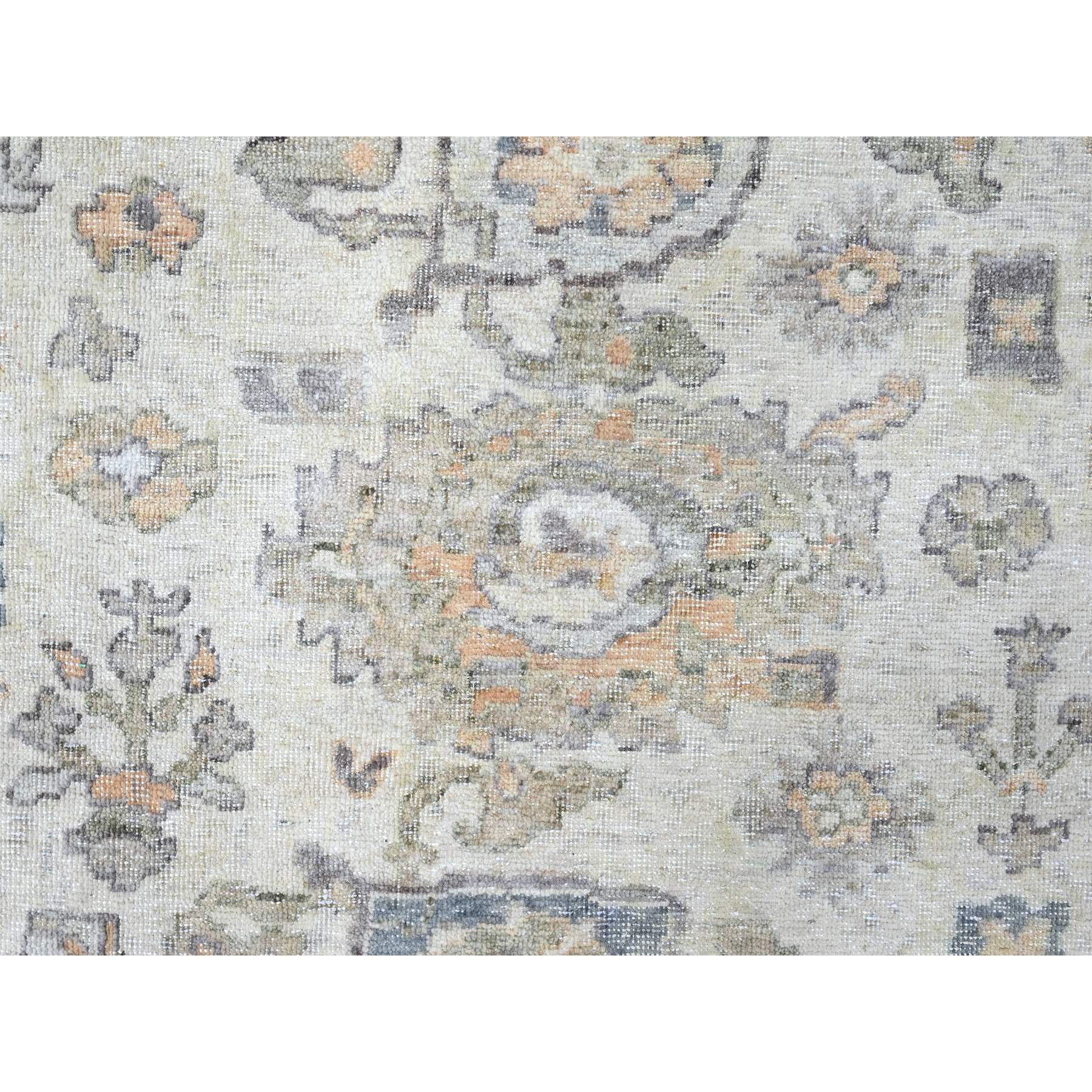 8'10"x11'10" Chiffon White, Antiqued Persian with Ziegler Mahal Design, Distressed, Zero Pile, Shaved Low, Oxidized, Pure Wool, Hand Knotted, Oriental Rug Sh10215