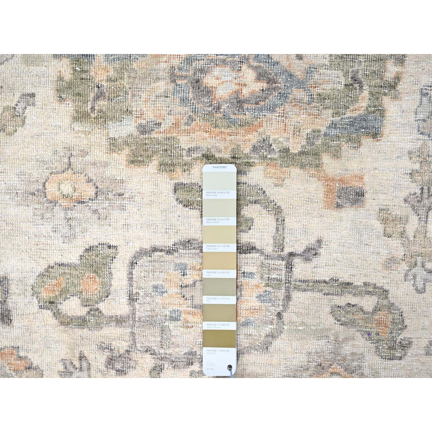 10'x13'10" Linen White, Distressed, Antiqued Persian with Ziegler Mahal Design, Oxidized, Zero Pile, Shaved Low, 100% Wool, Hand Knotted, Oriental Rug Sh10216