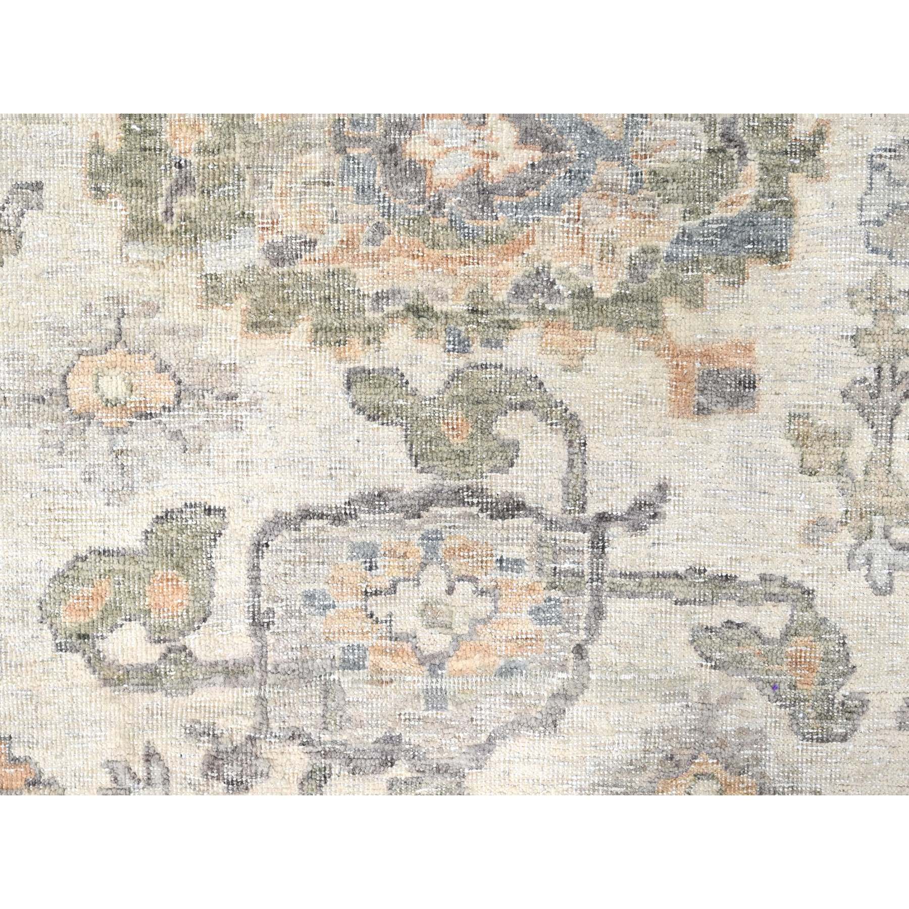 10'x13'10" Linen White, Distressed, Antiqued Persian with Ziegler Mahal Design, Oxidized, Zero Pile, Shaved Low, 100% Wool, Hand Knotted, Oriental Rug Sh10216